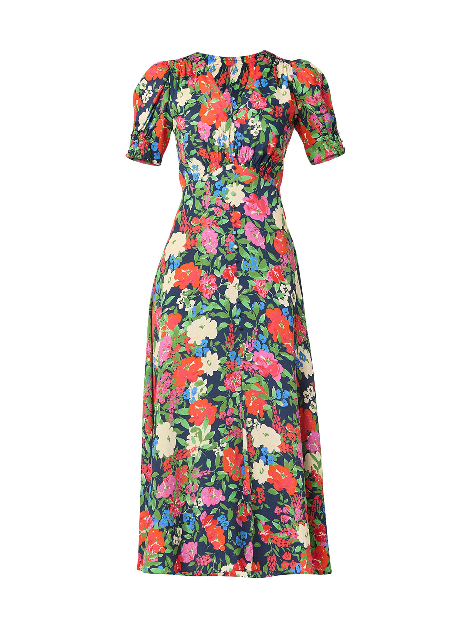 Shoshanna Women's Bryson Floral V-Neck Midi-Dress - Navy Multi