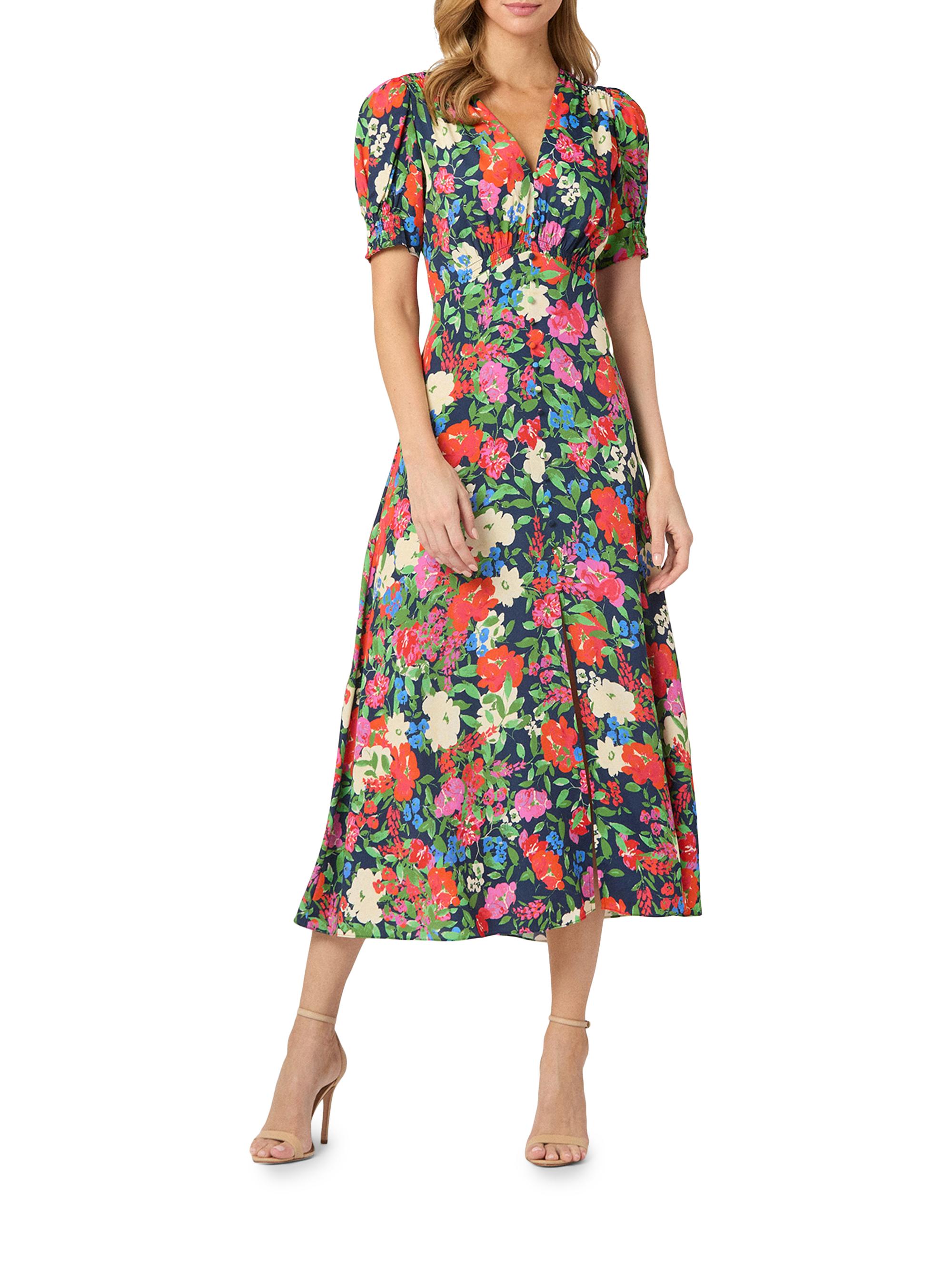 Shoshanna Bryson Floral V-Neck Midi-Dress | Saks Fifth Avenue