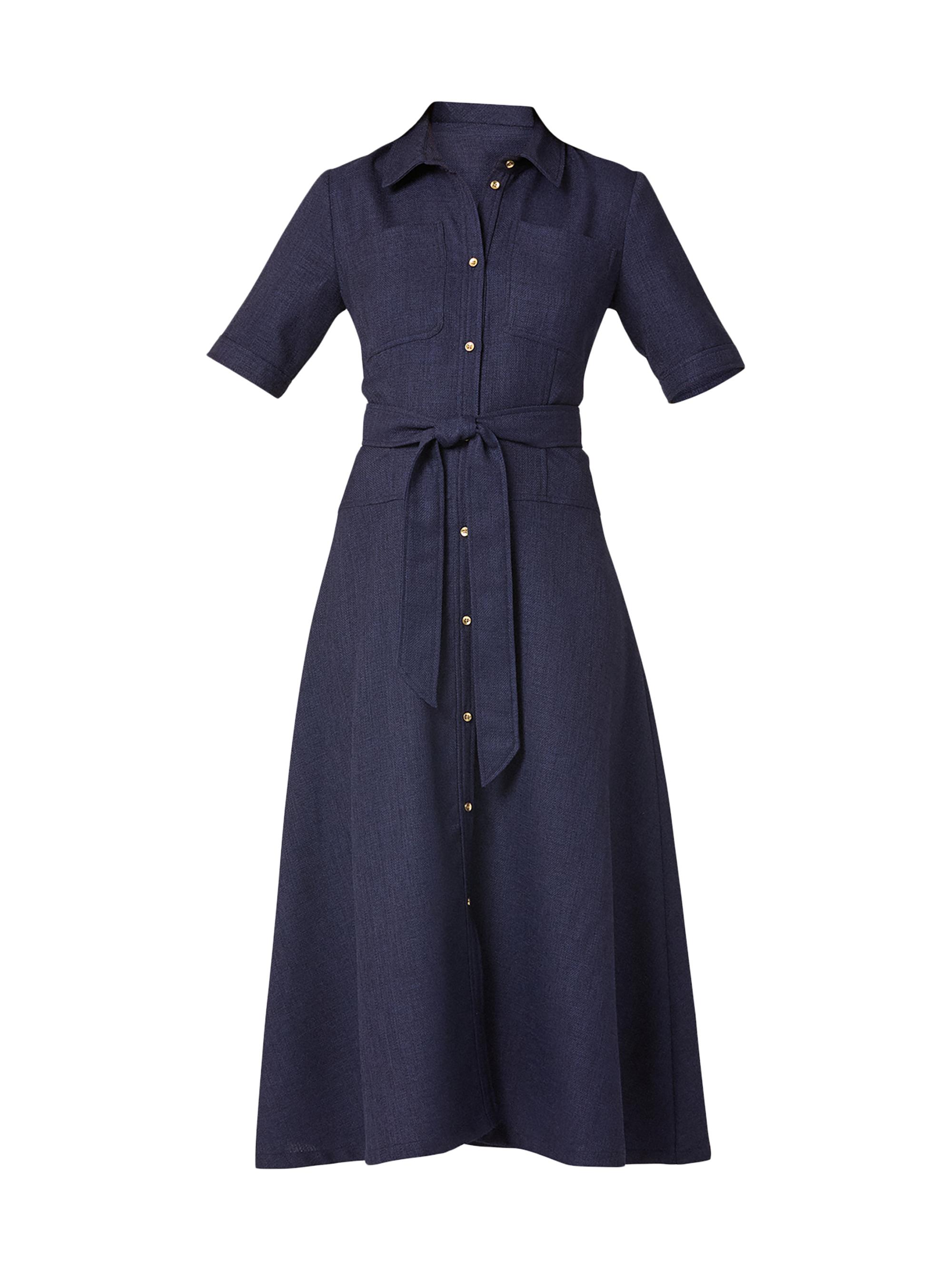 Shoshanna Women's Keri Linen Tie-Waist Midi-Shirtdress - Navy