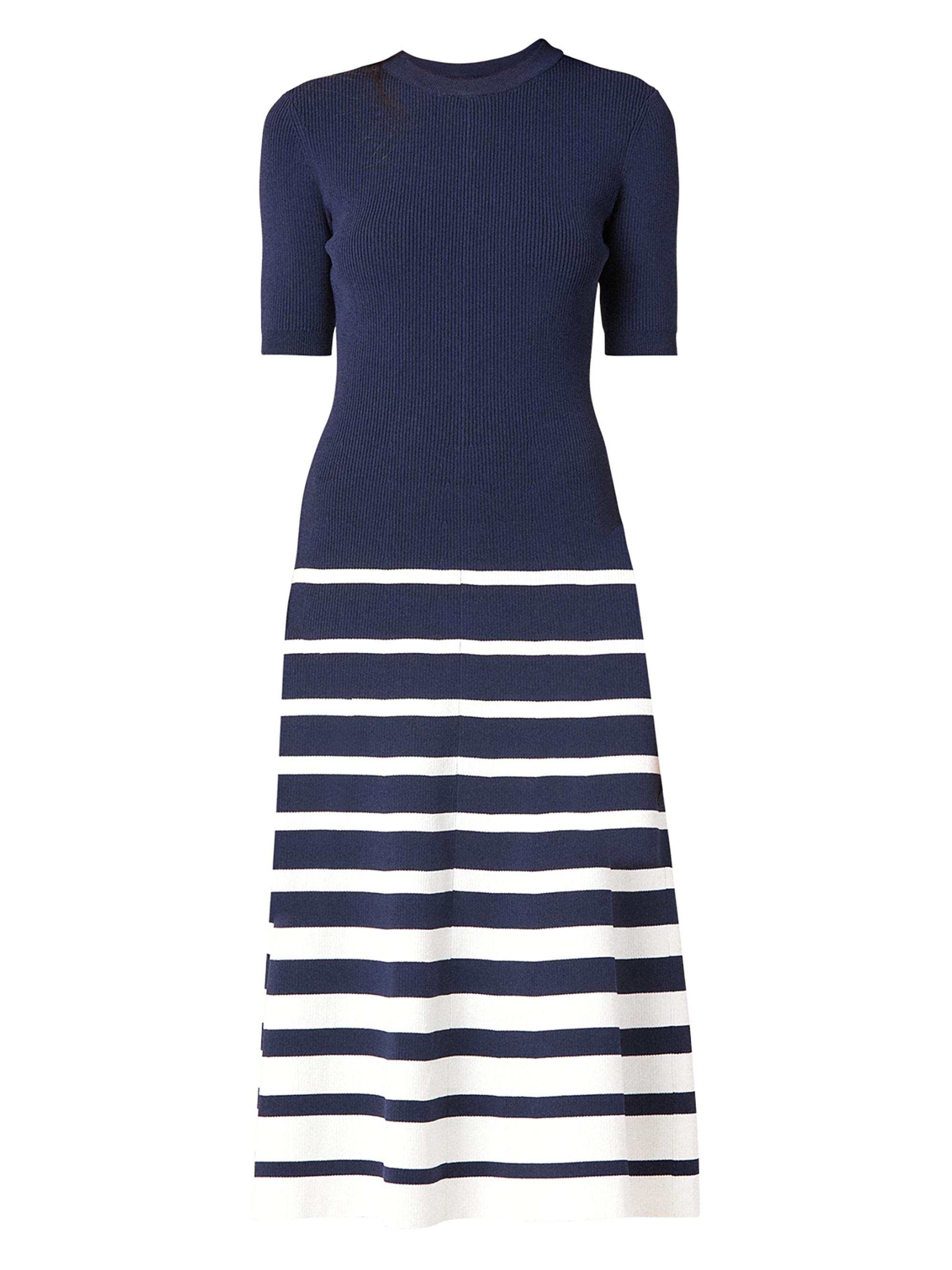Shoshanna Women's Casey Striped Rib-Knit Midi-Dress - Navy