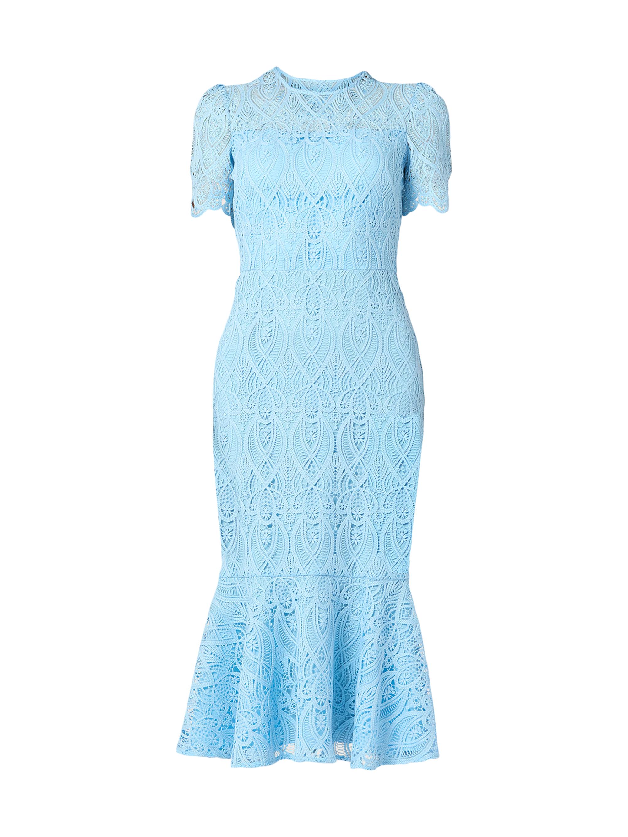 Shoshanna Women's Darcy Ruffled Lace Midi-Dress - Sky Blue