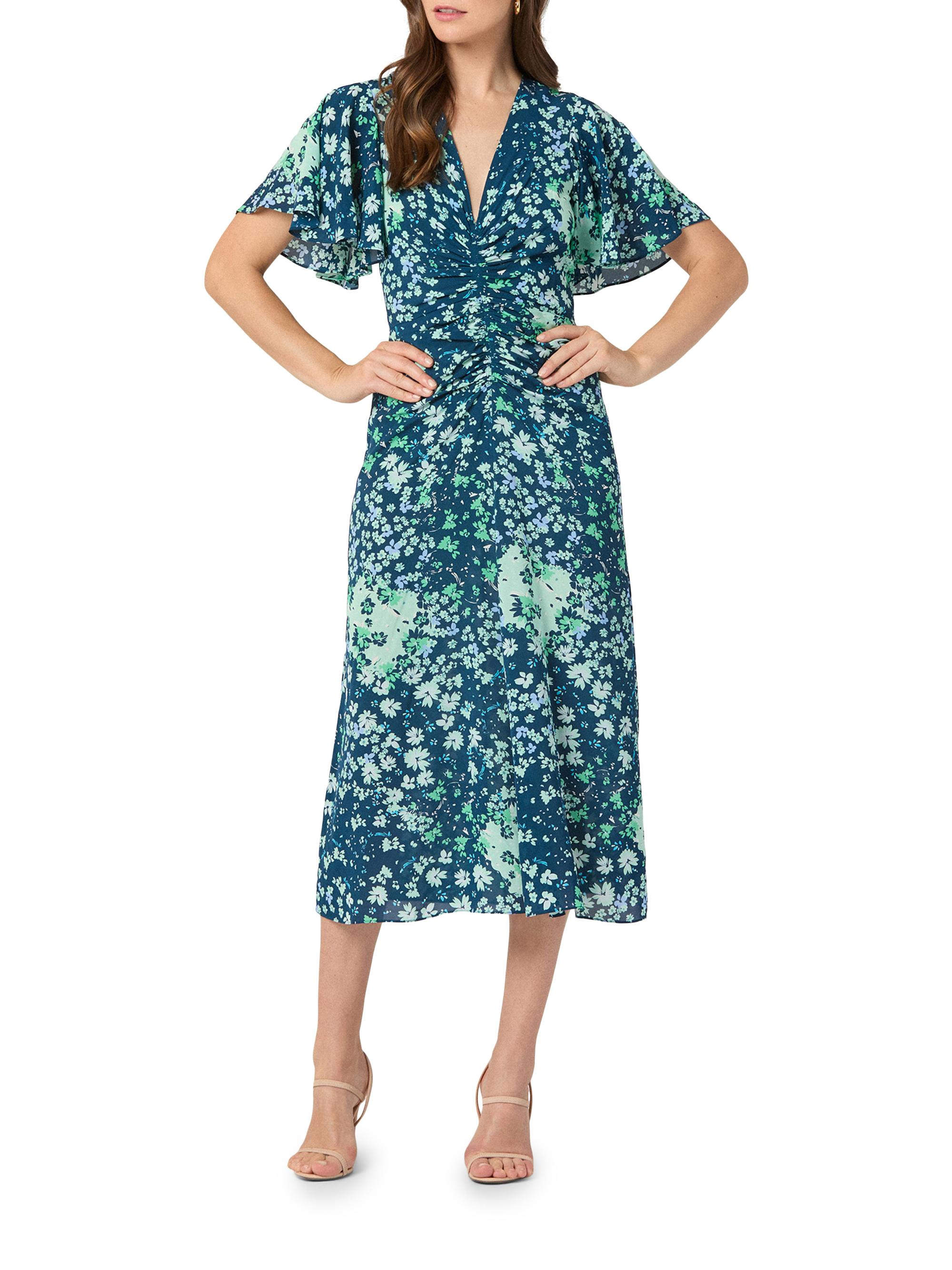 princess polly baby blue dress Shoshanna Drew Floral Ruched Midi-Dress