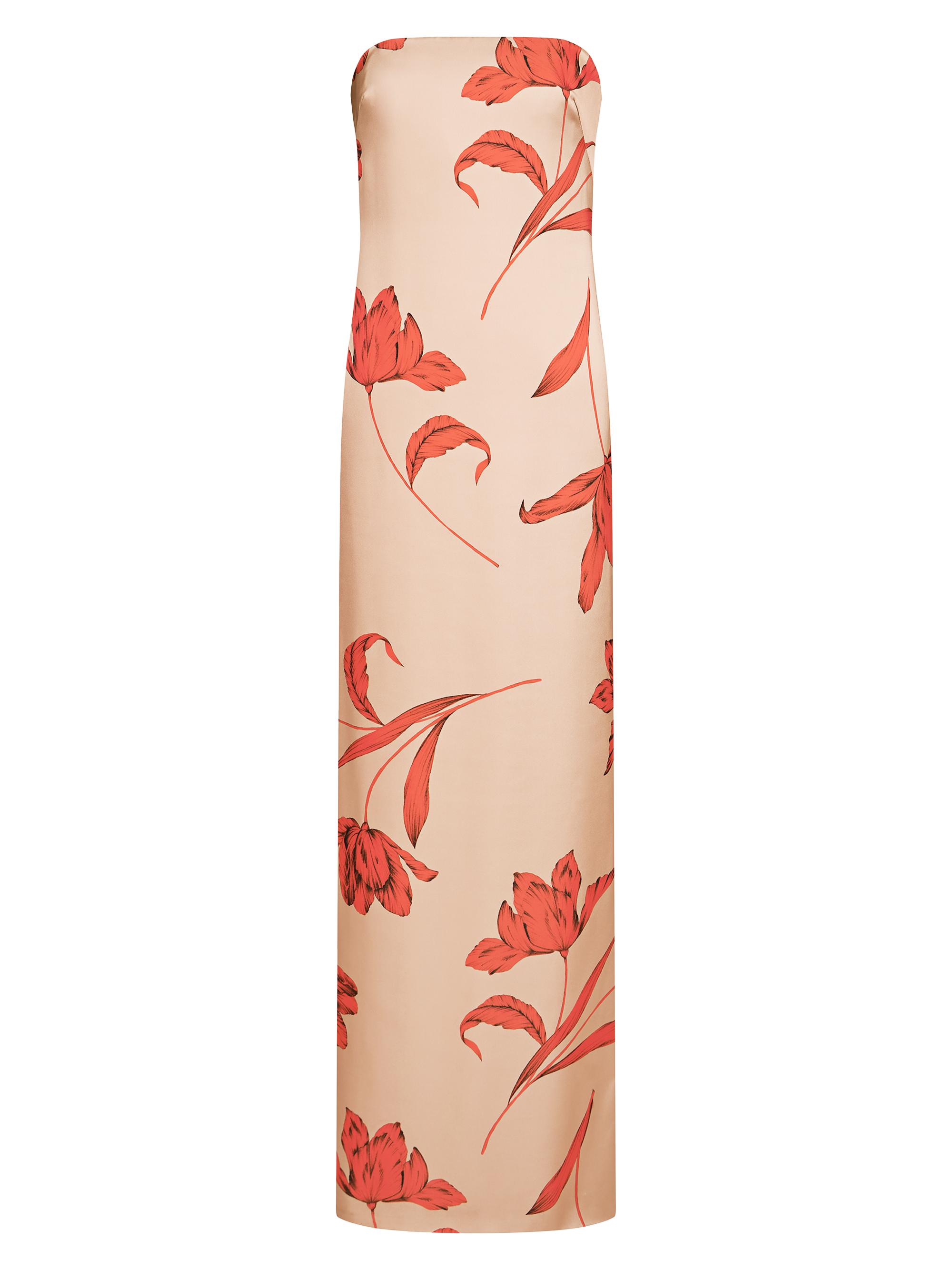 Halston Women's Manuela Floral Satin Strapless Gown - Camel Statement Flower