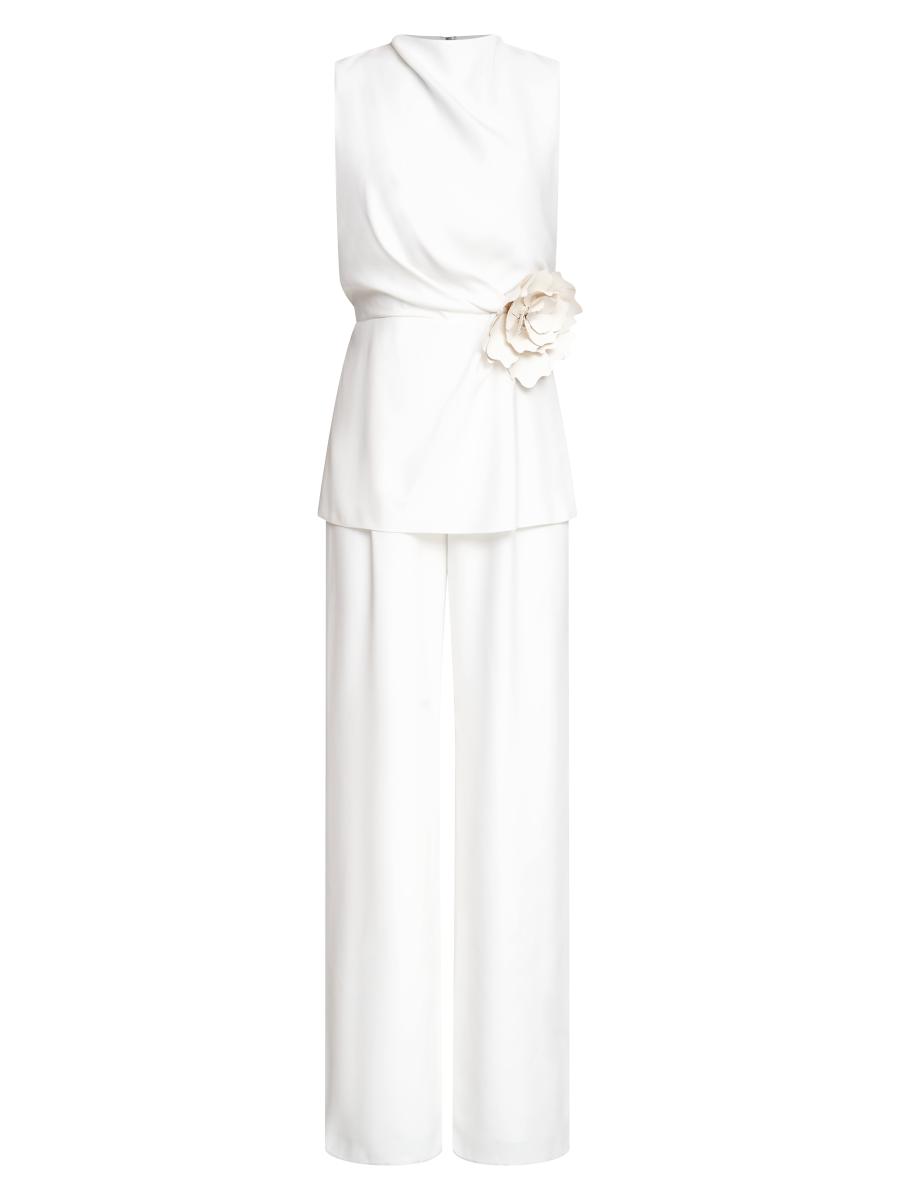 Halston Women's Zahara Crêpe Flower Jumpsuit In White
