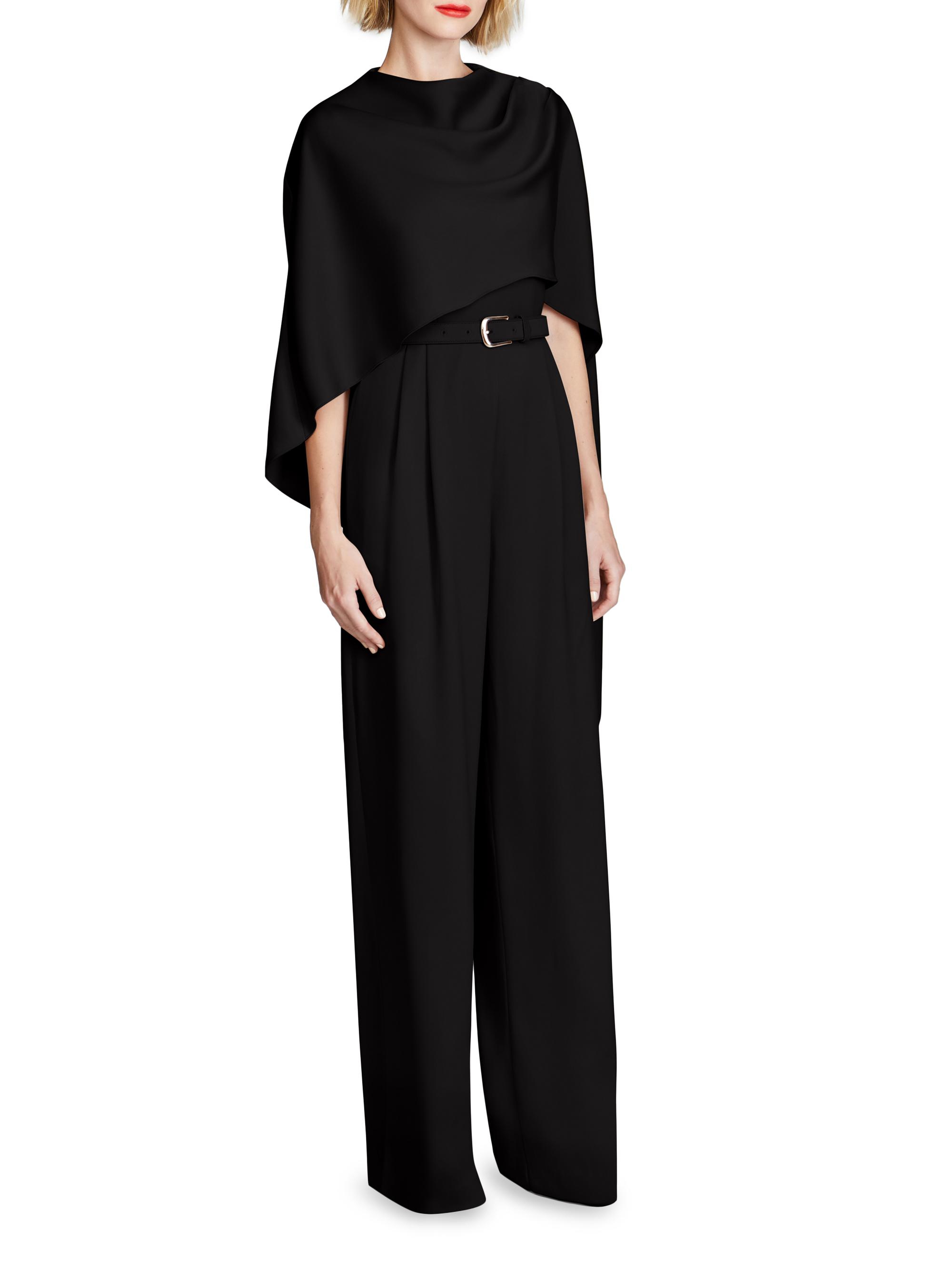Halston Paulette Cape Crepe Wide-Leg Jumpsuit | Saks Fifth Avenue