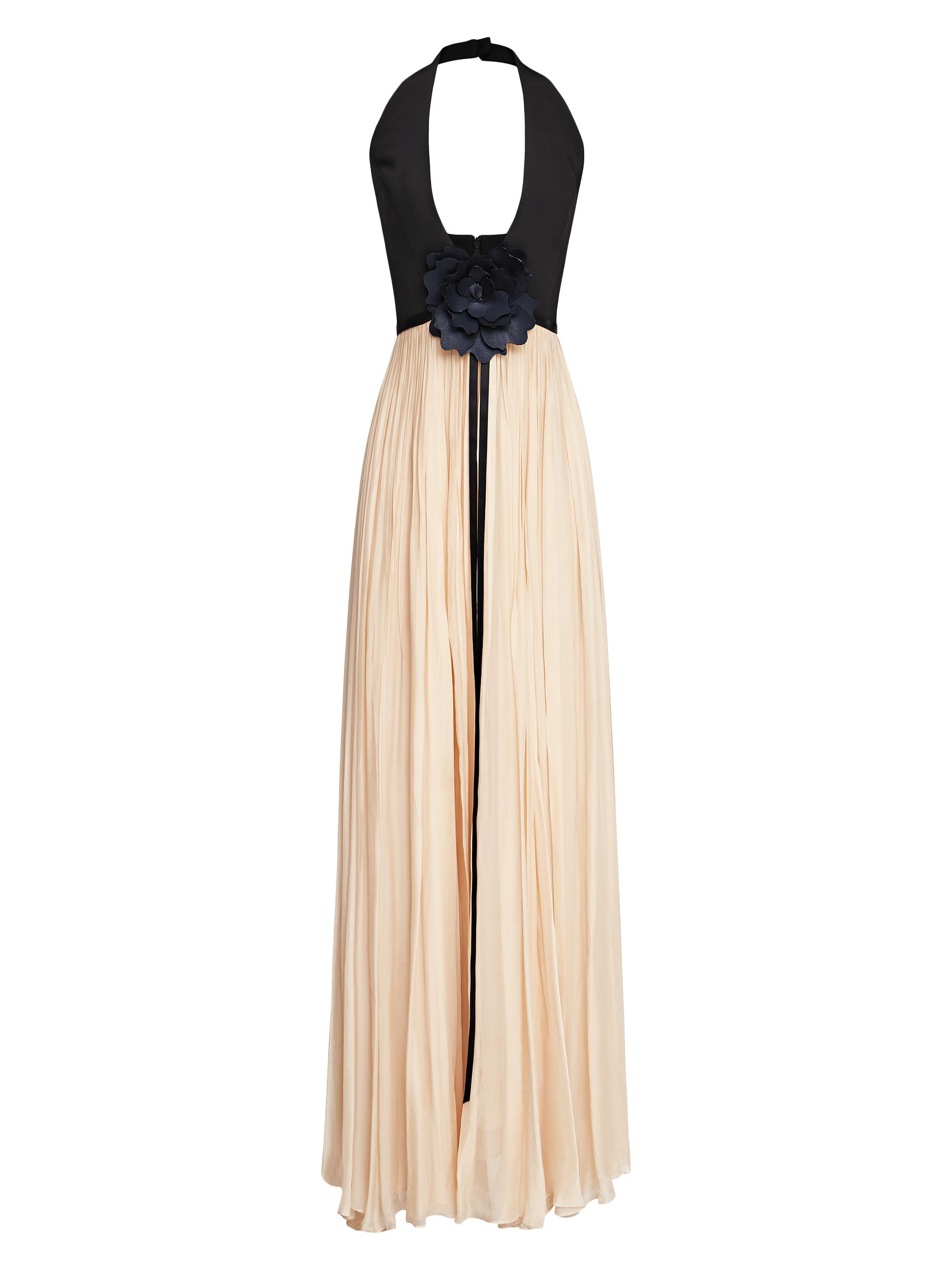 Halston Women's Kinslee Crepe & Chiffon Halterneck Gown - Black Beige Mesh