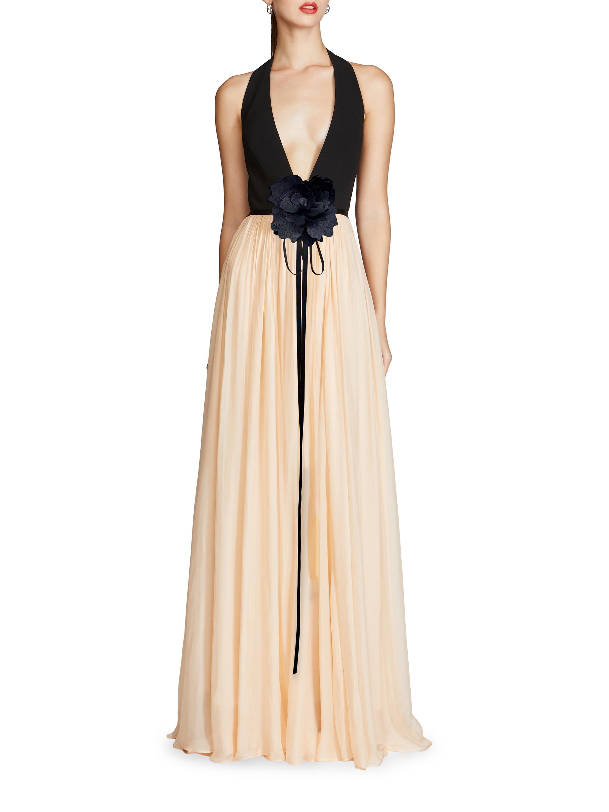 Halston Kinslee Crepe & Chiffon Halterneck Gown