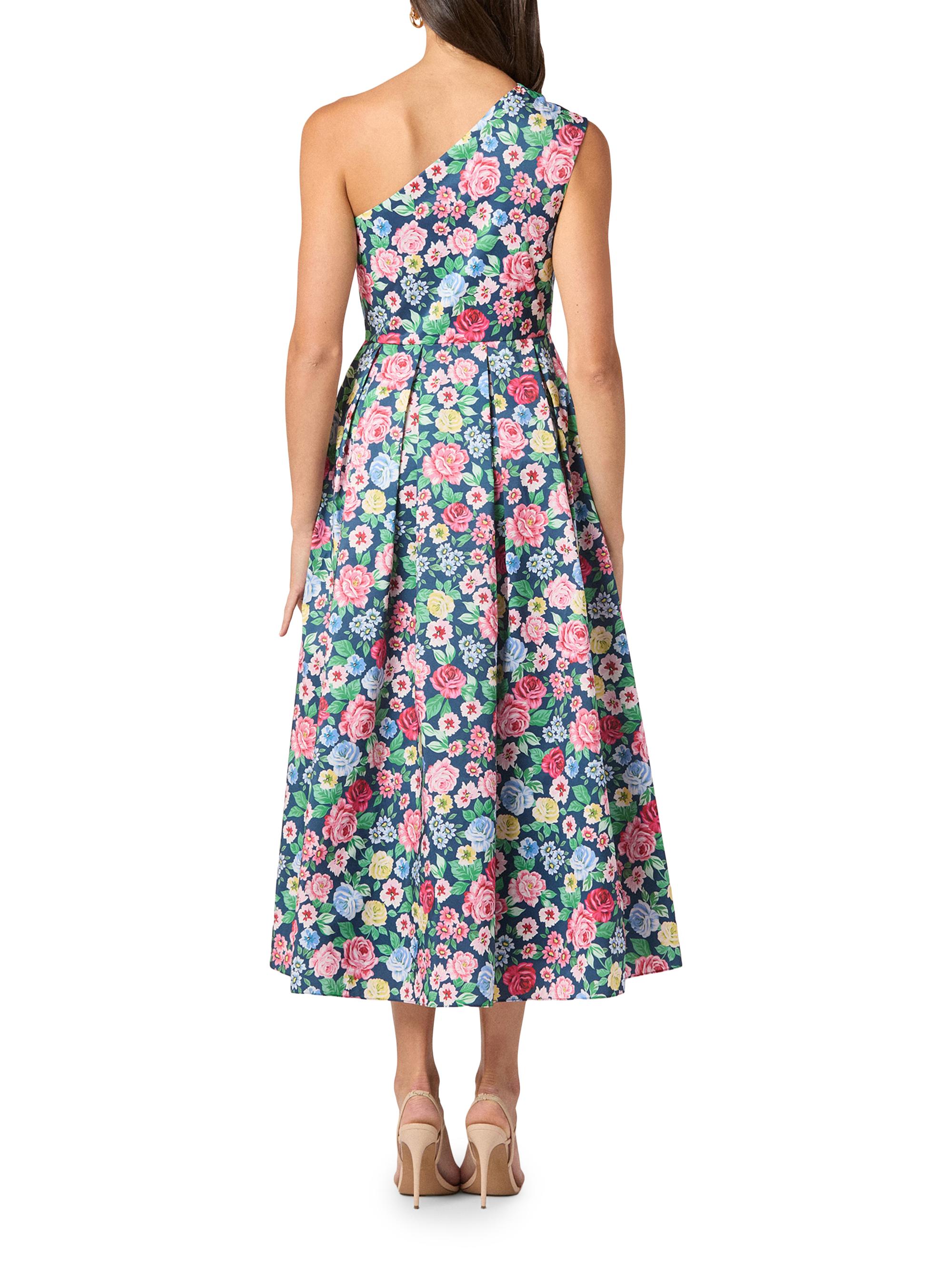 Shoshanna Edina Floral Pleated One-Shoulder Midi-Dress | Saks Fifth Avenue