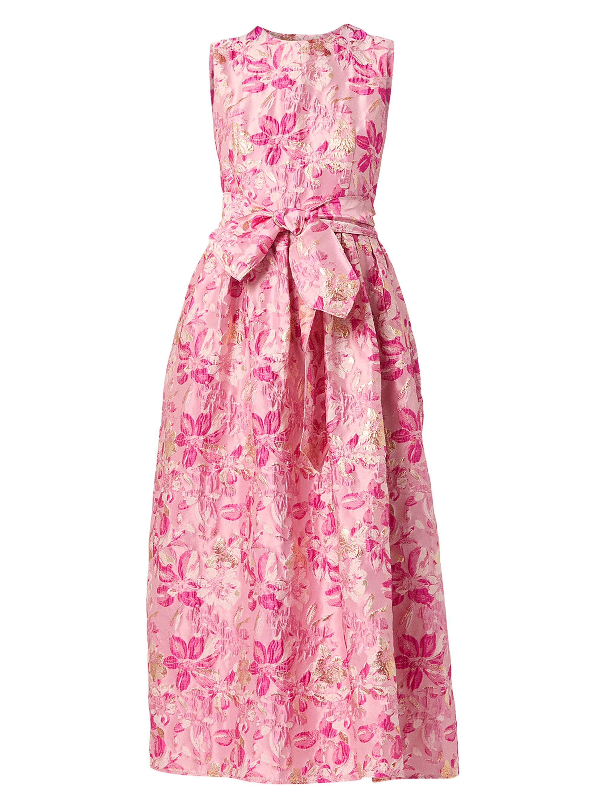 Shoshanna Women's Serra Floral Metallic-Jacquard Midi-Dress - Pink Magenta Gold