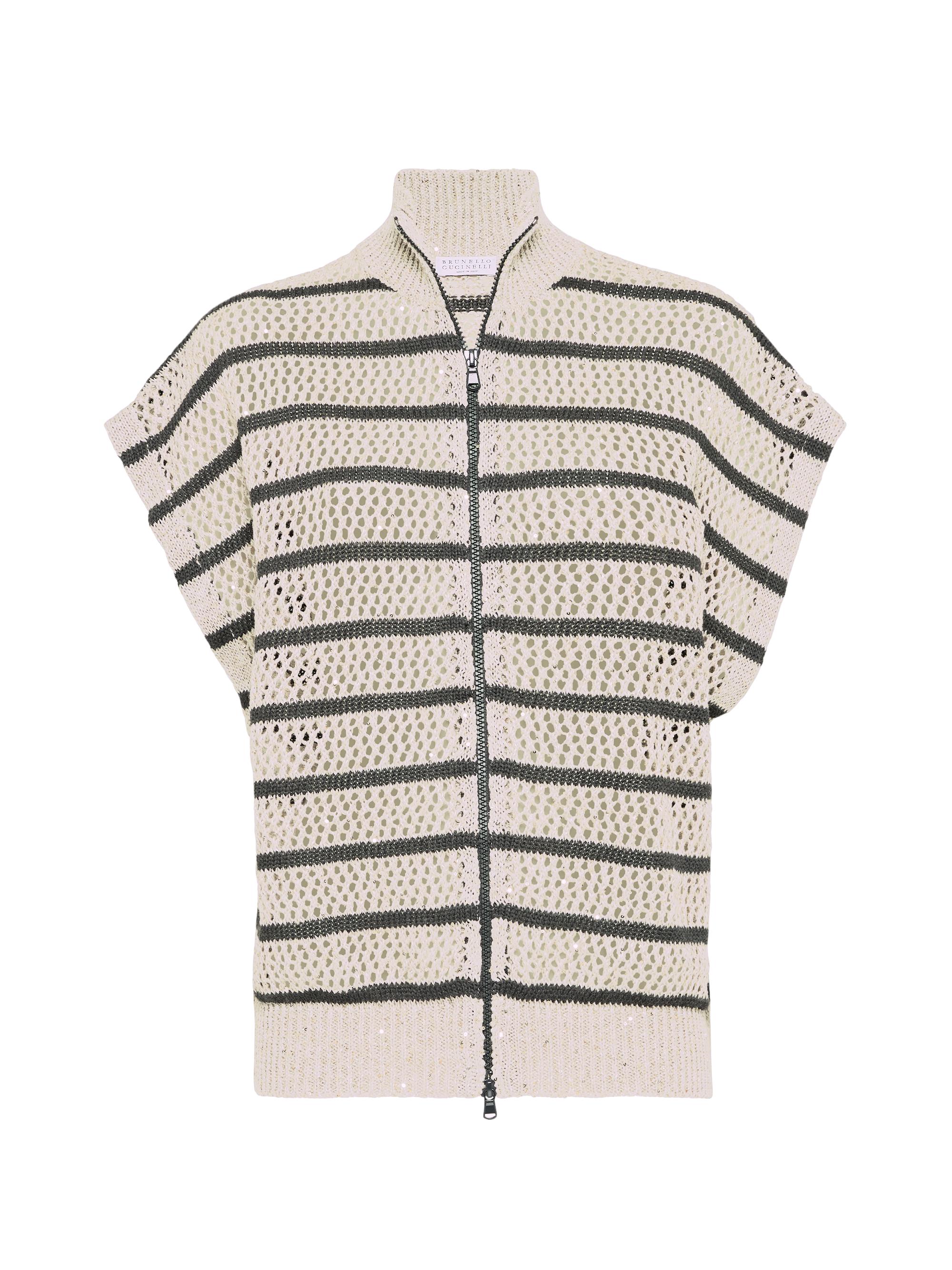 Brunello Cucinelli Women's Linen Dazzling Striped Net Cardigan - Light Grey