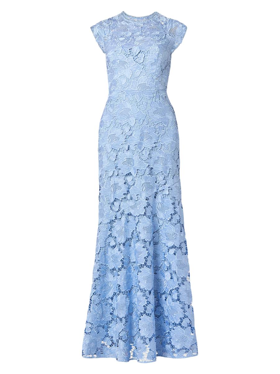 fitted lace wedding dress Émeline Floral Lace Flared-Cuff Maxi Dress in Neutrals L / Neutrals