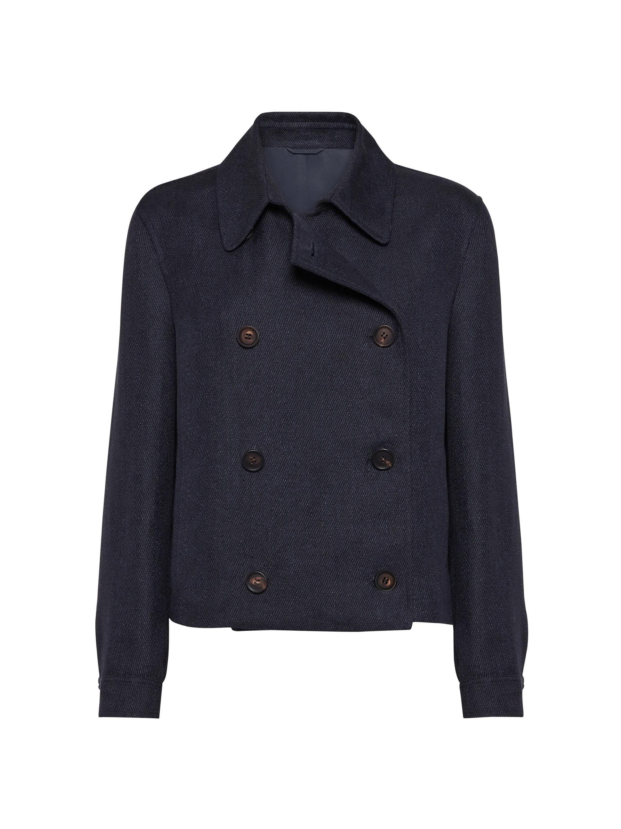 Brunello Cucinelli Women's Linen Cover Cropped Pea Coat with Monili - Navy Blue
