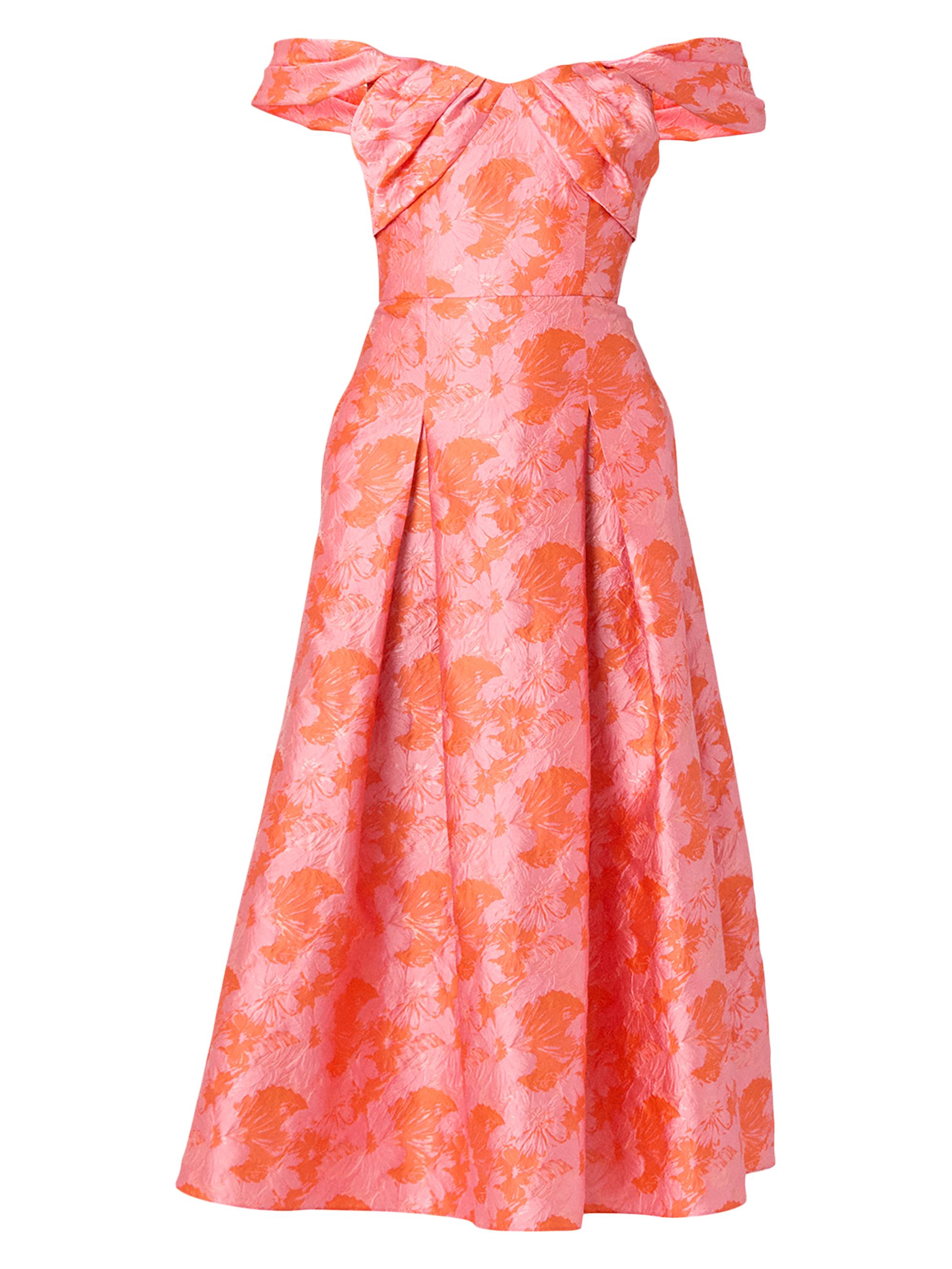 Shoshanna Women's Tropez Jacquard Off-The-Shoulder Midi-Dress - Coralpink