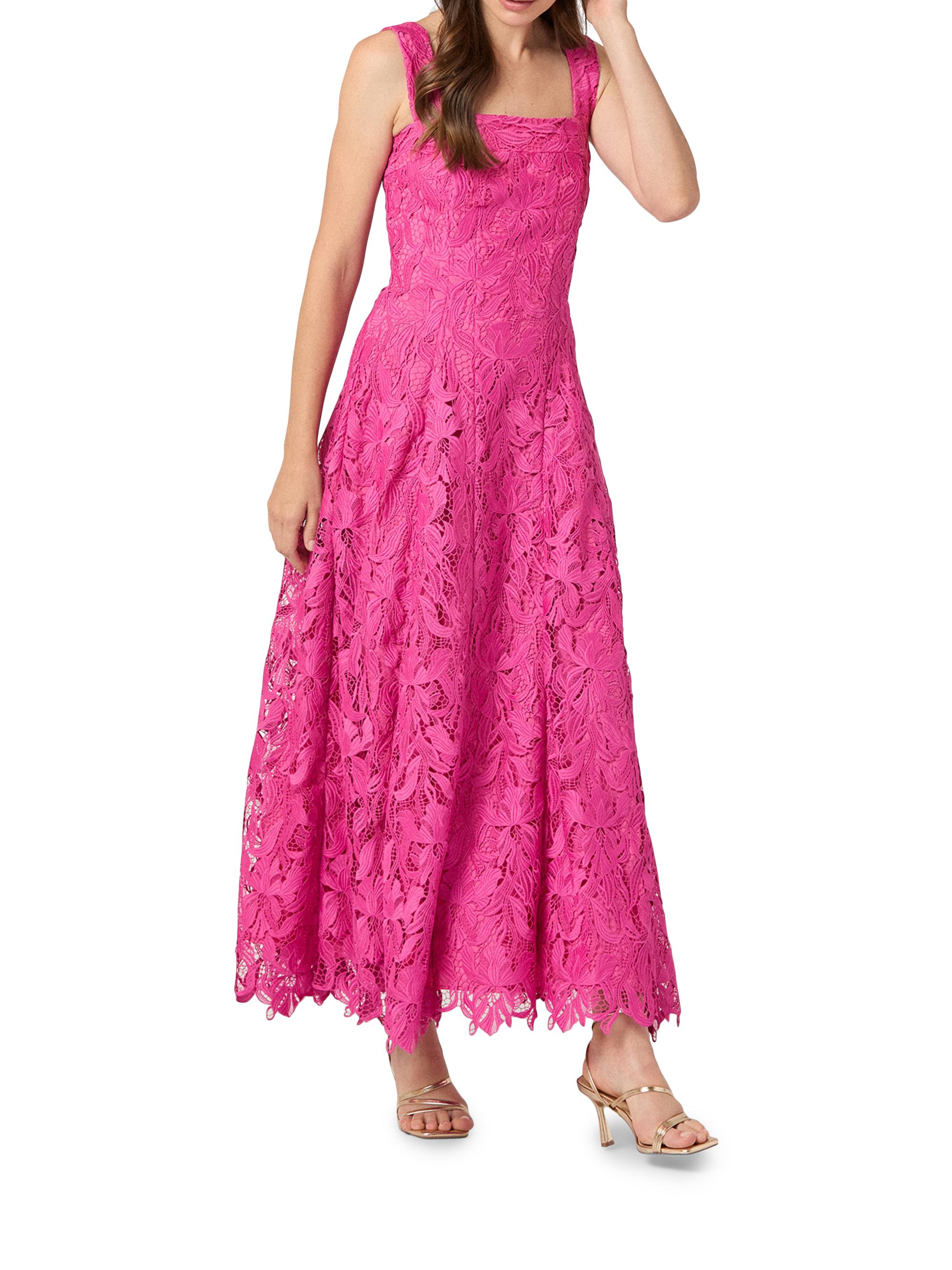 self-portrait grosgrain-trimmed guipure lace midi dress self-portrait - Pink Guipure Lace Midi Dress main image 0