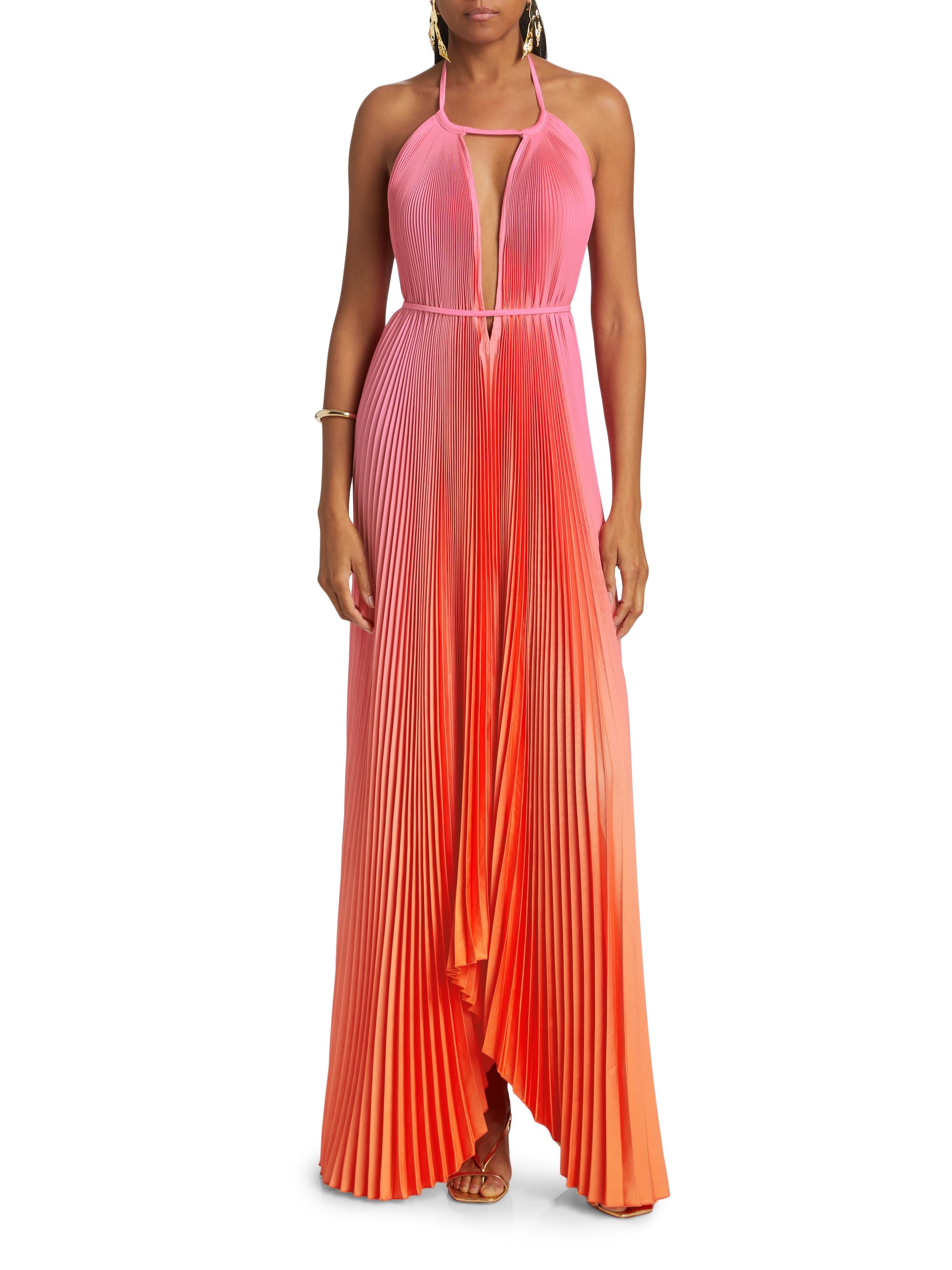 L'Idée Boheme Ombré Pleated Plunging V-Neck Gown | Saks Fifth Avenue