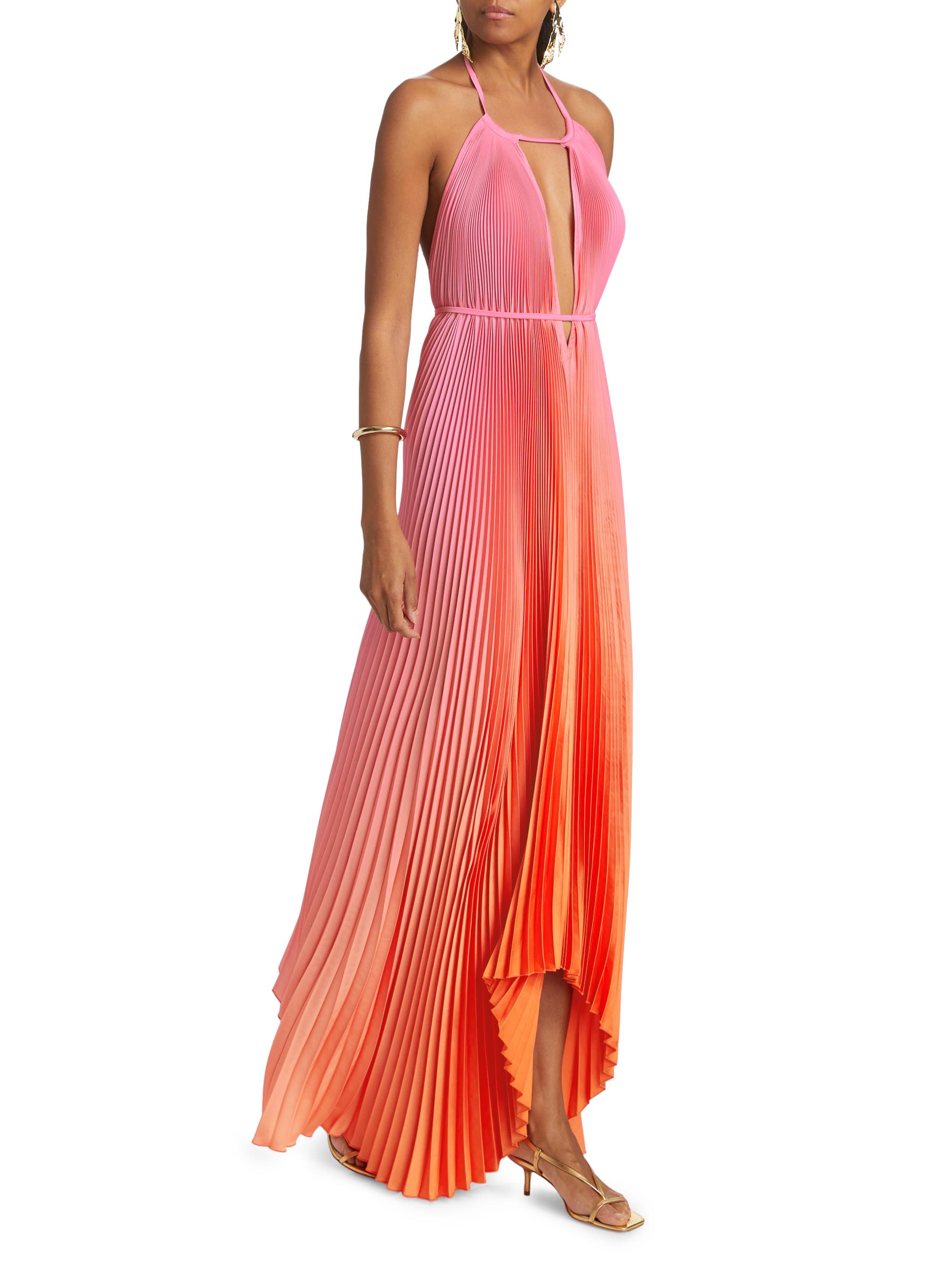 L'Ide Boheme Ombr Pleated Plunging V-Neck Gown | Saks Fifth Avenue