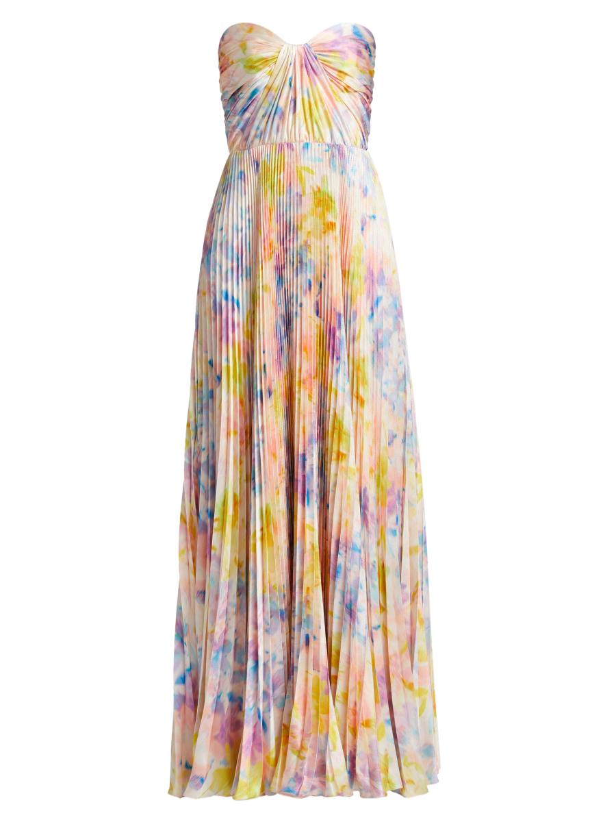 As It May Women's Naomi Abstract Print Satin Strapless Gown - Spring Lillies - Size XL