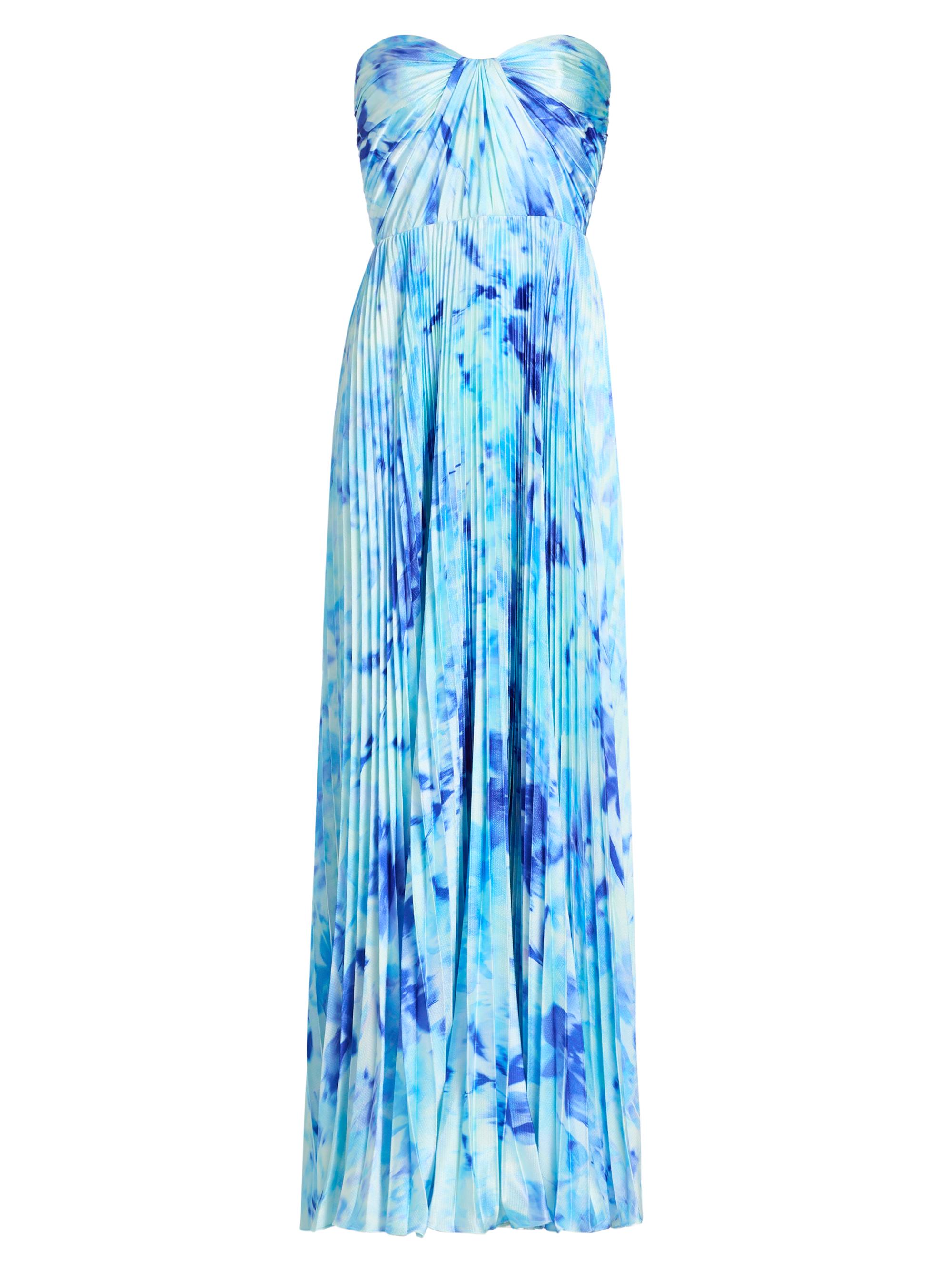 As It May Women's Naomi Abstract Print Satin Strapless Gown - Blue Spring Lillies