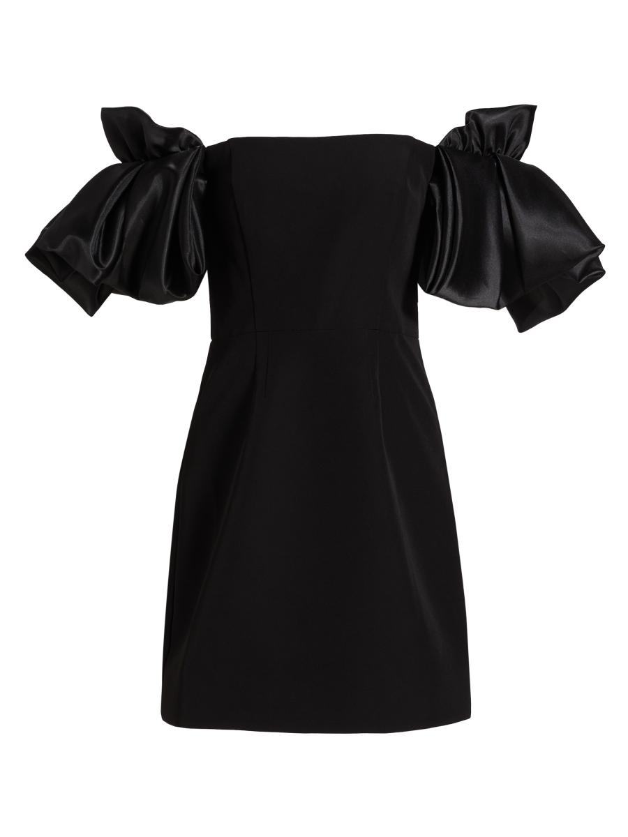 As It May Women's Sabine Satin Crepe Off-the-shoulder Flare-sleeve Minidress In Black