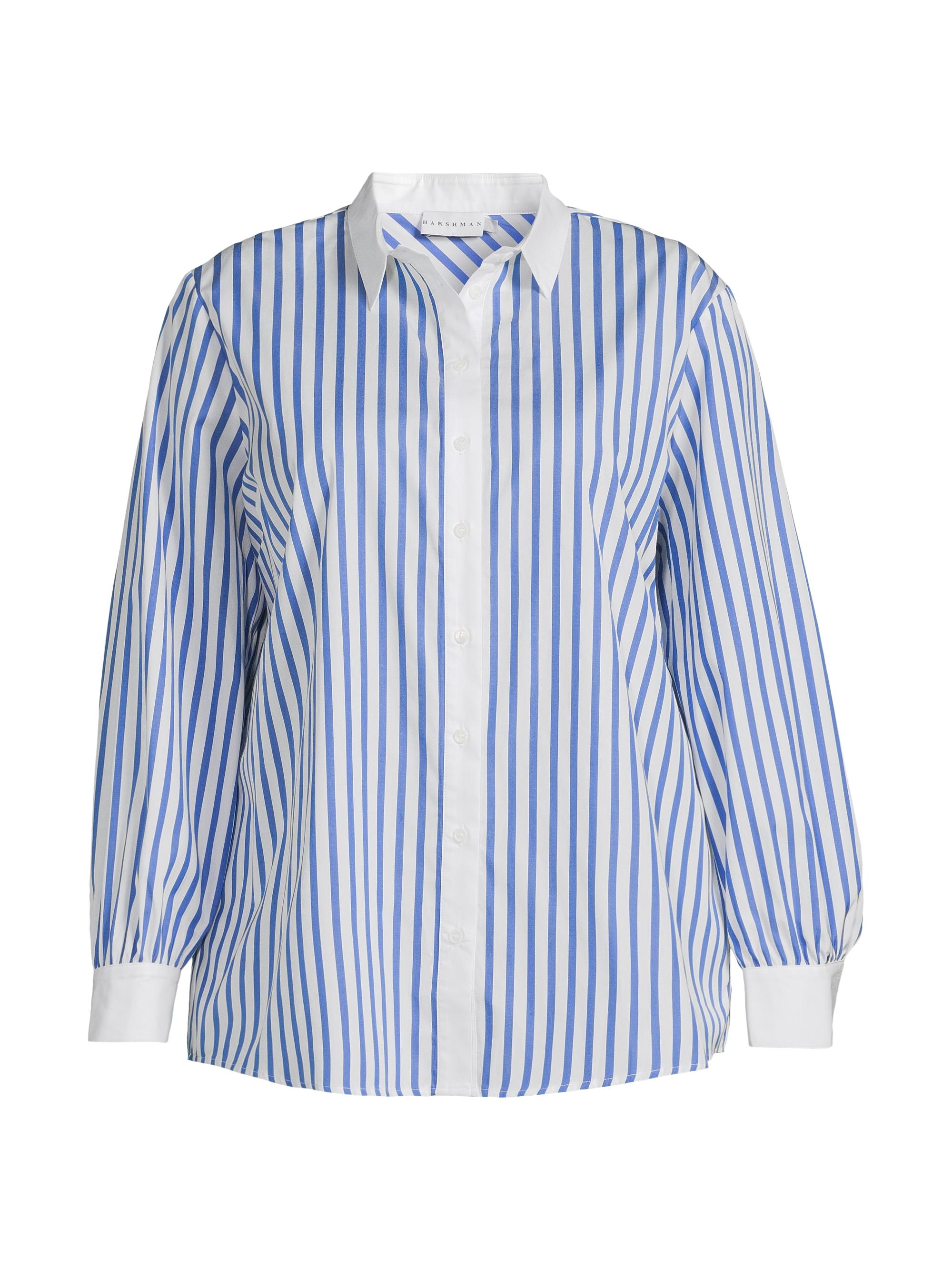 Harshman Women's Plus Franklin Striped Cotton Button-Front Shirt - Indigo Stripes