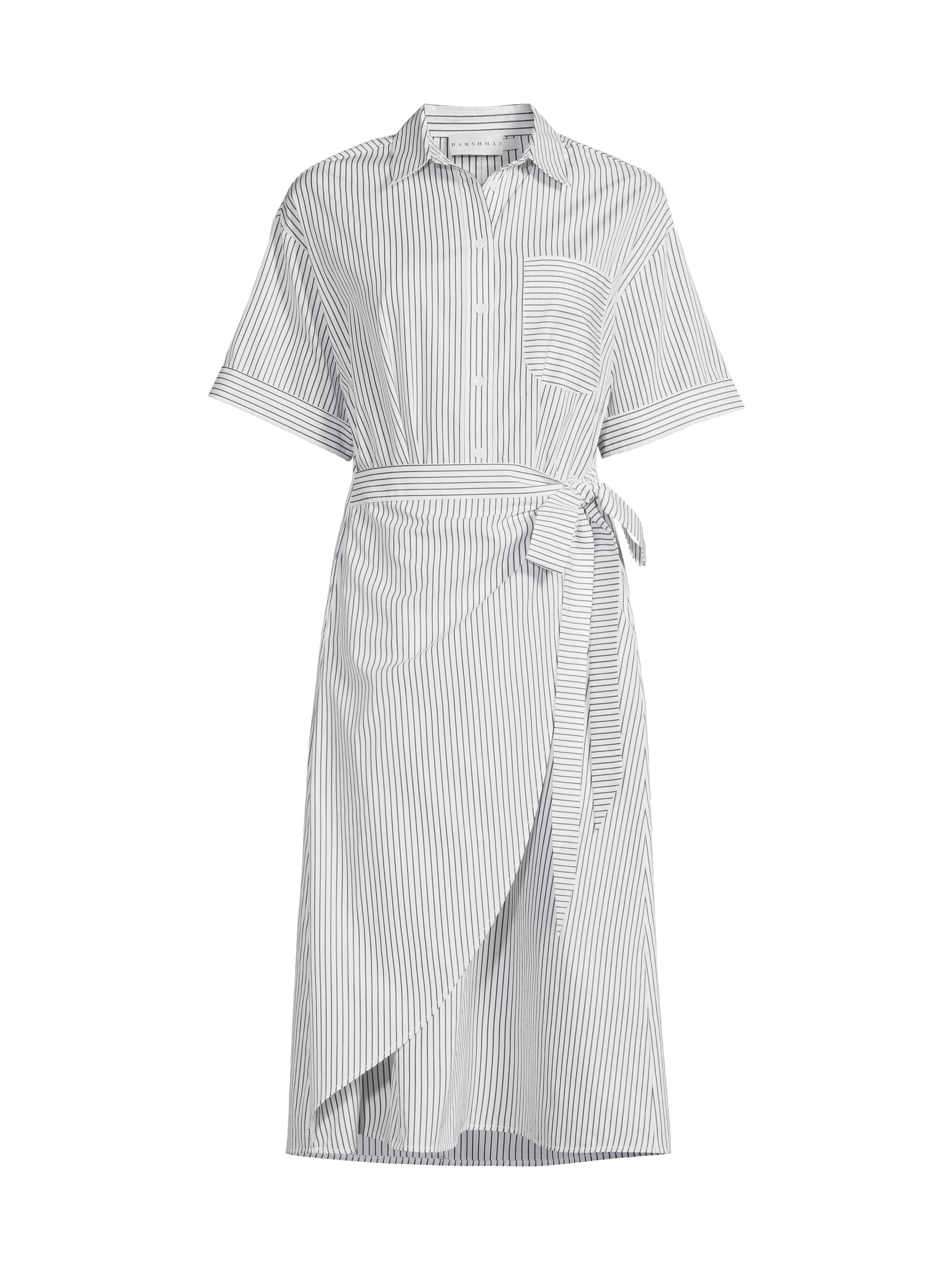 Harshman Women's Naya Wrapped Shirt Dress - Navy Pinstripes