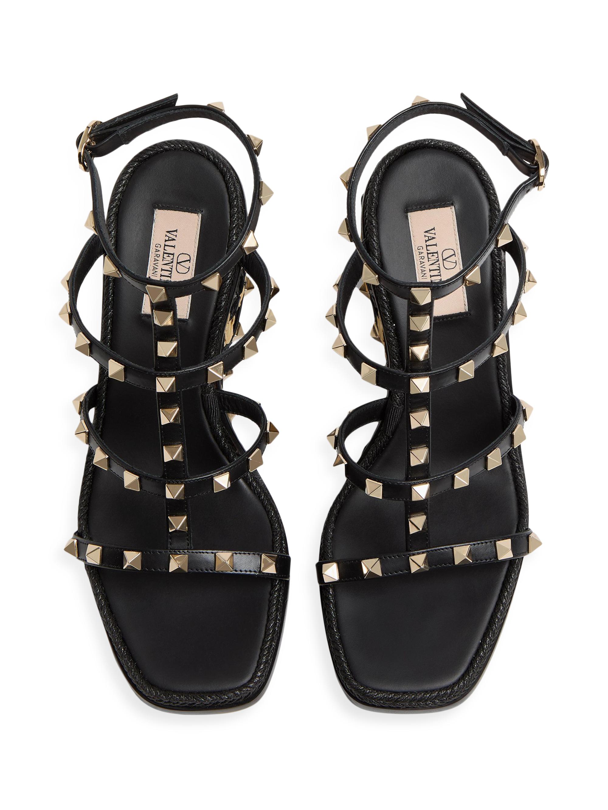 Valentino Garavani Rockstud 80MM Wedge Sandals in Calfskin | Saks