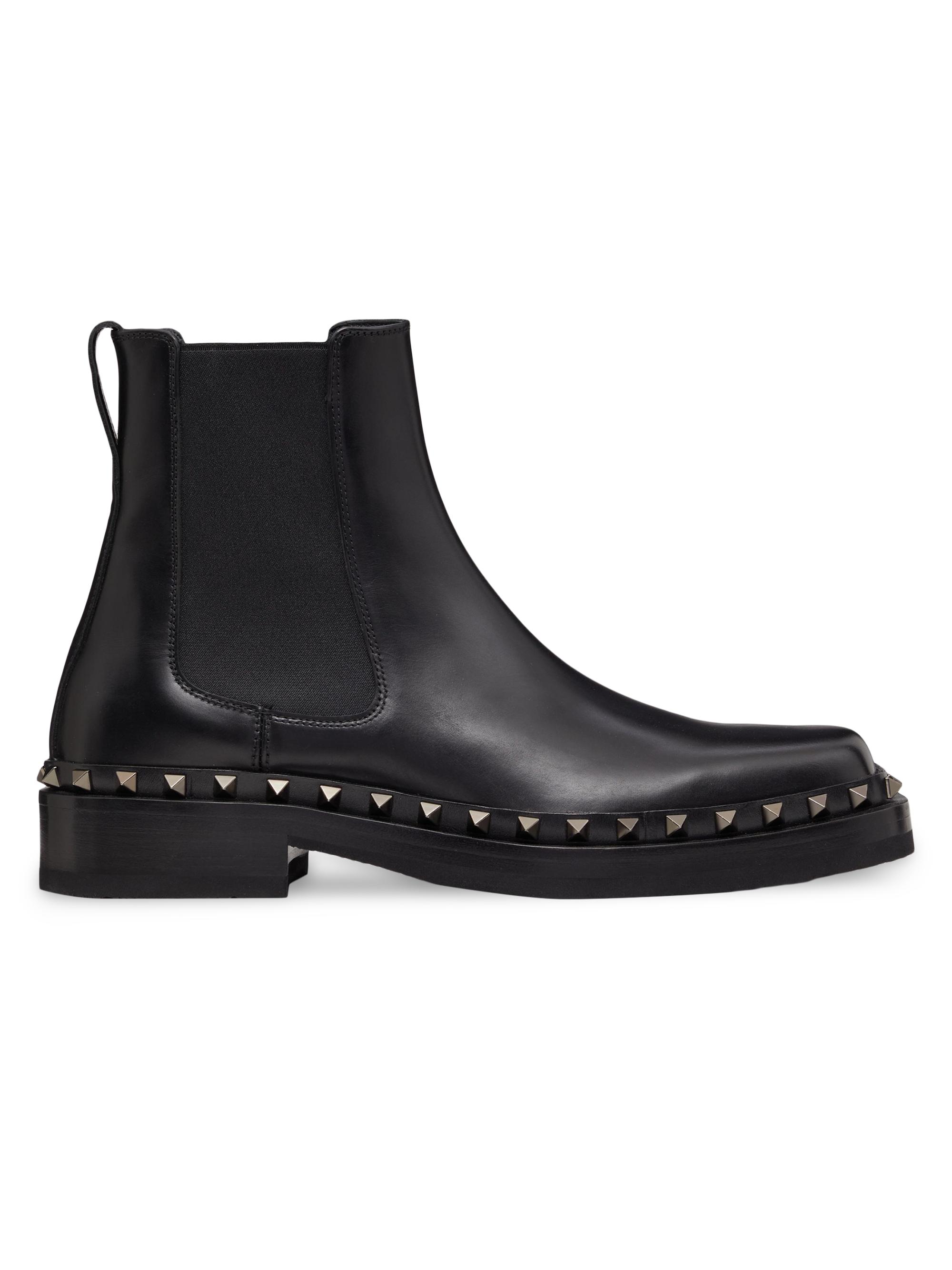Valentino Garavani Men's M-Way Rockstud Ankle Boots in Calfskin Leather - Black