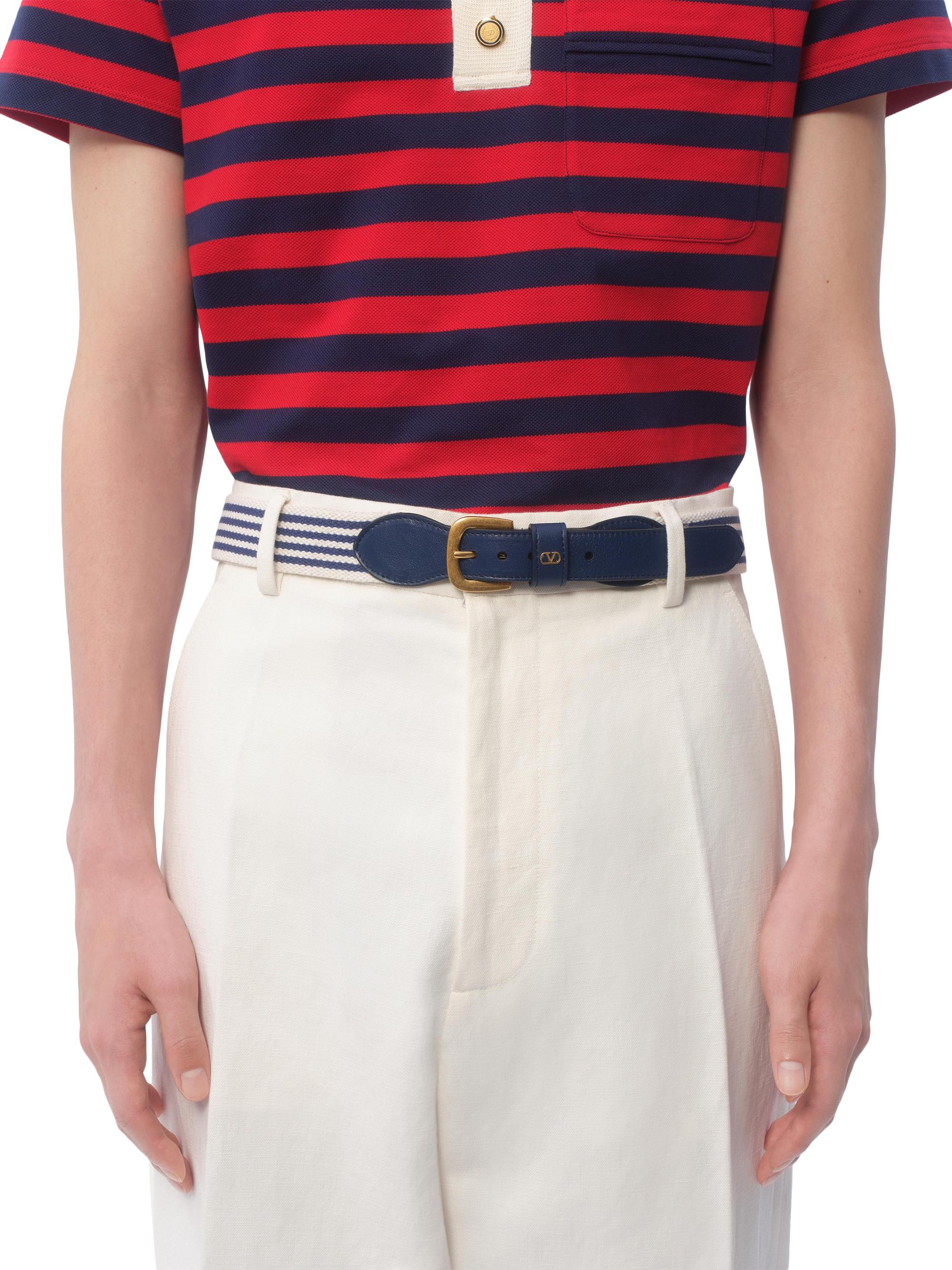 Valentino Vlogo Signature Ribbon & Leather Belt, Blue Valentino Garavani VLogo Signature Belt in Ribbon and  main image 2