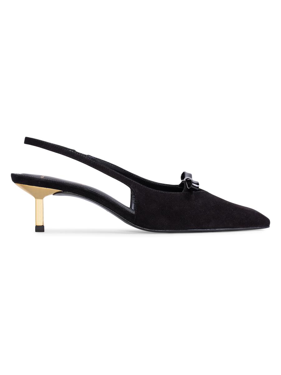 【関税&送料込】Evaluna With Heel Black Black Suede Studio Adore 50MM Slingback Pumps | Saks Fifth