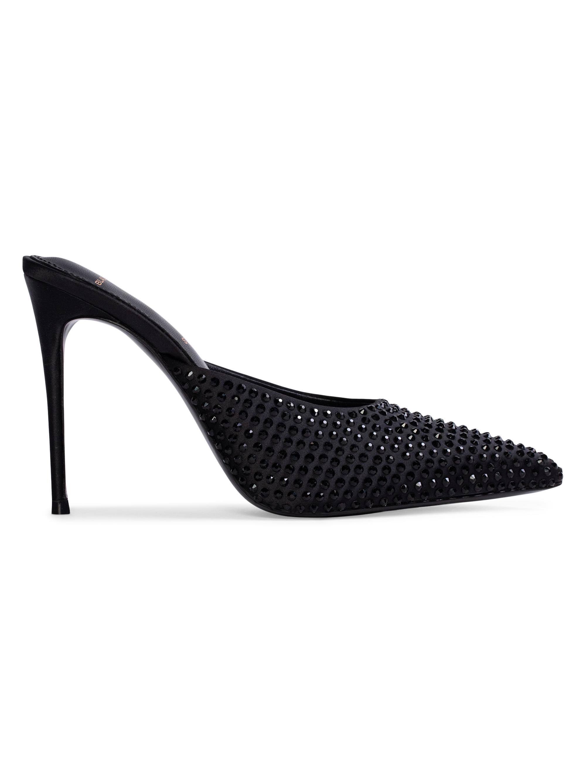 Black Suede Studio Women's Luv 100MM Embellished Mules - Black Satin Embellished