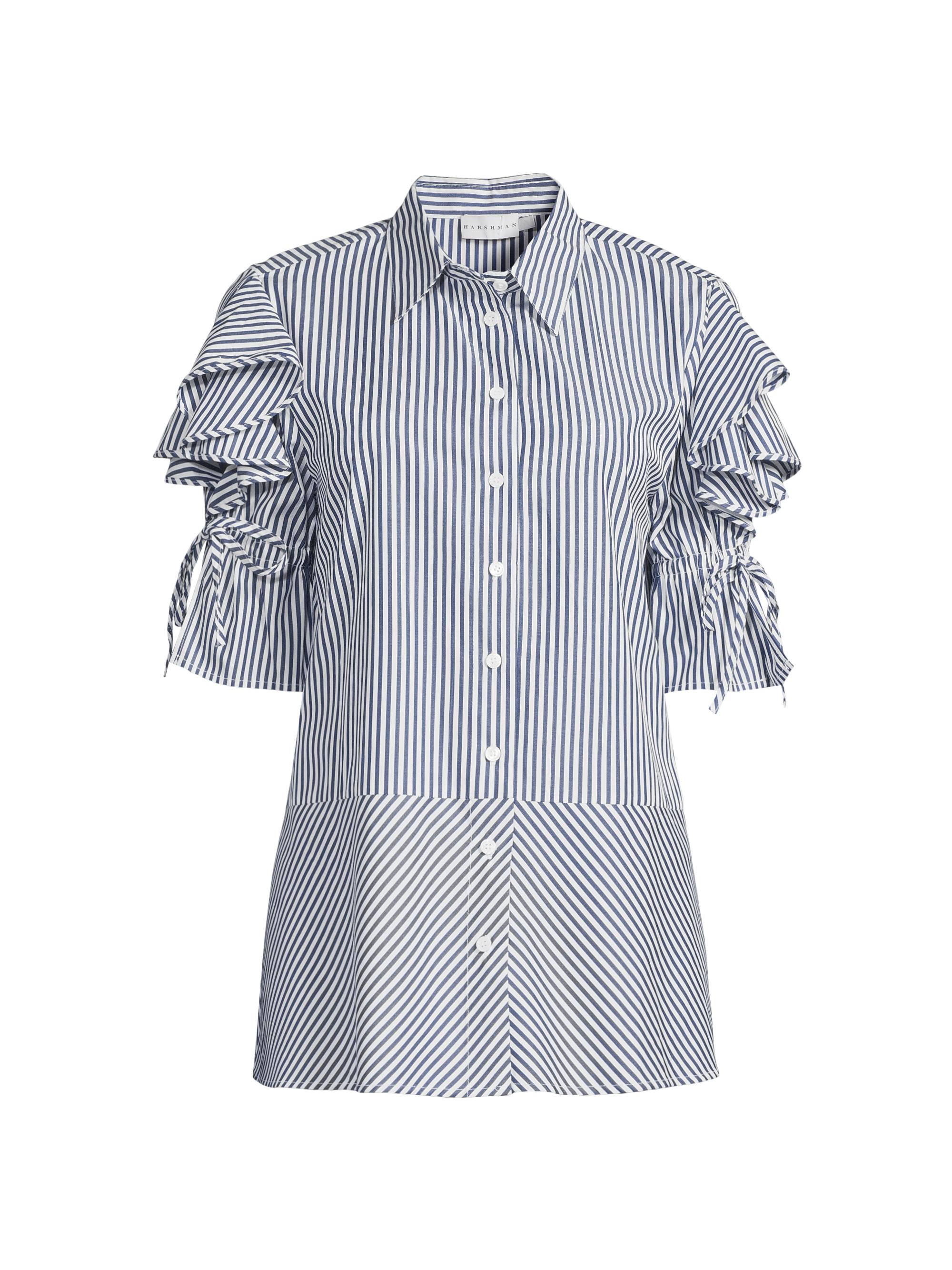 Harshman Women's Tiarna Ruffle-Sleeve Shirt - Navy Stripes
