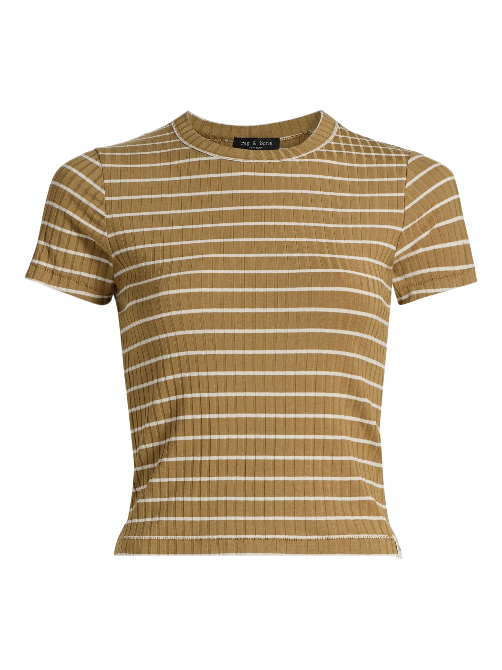 rag & bone Women's Luca Striped Cotton Crop T-Shirt - Khaki Multi