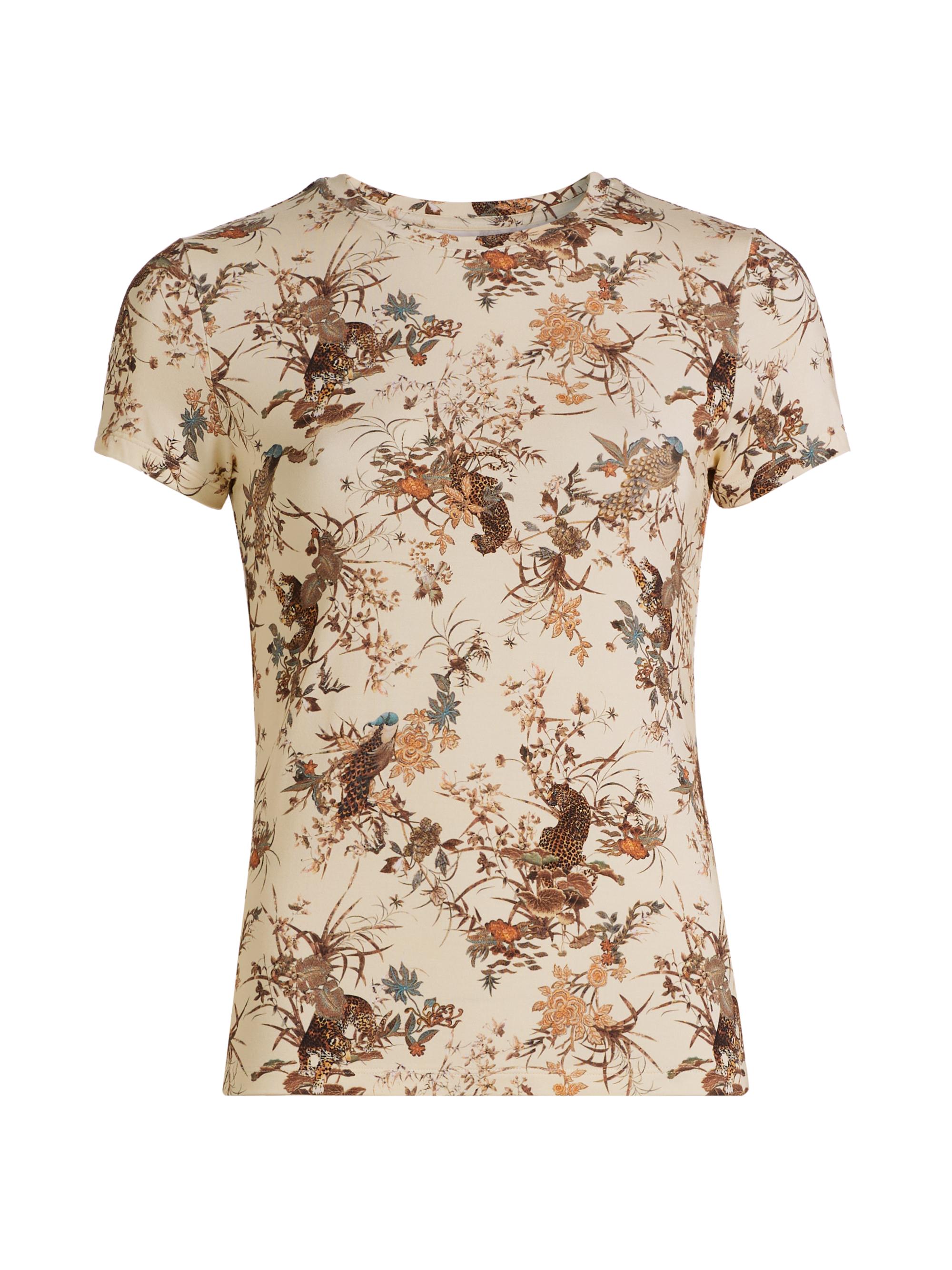 L'AGENCE Women's Ressi Jungle Print Fitted T-Shirt - Ecru Multi Tapestry Jungle