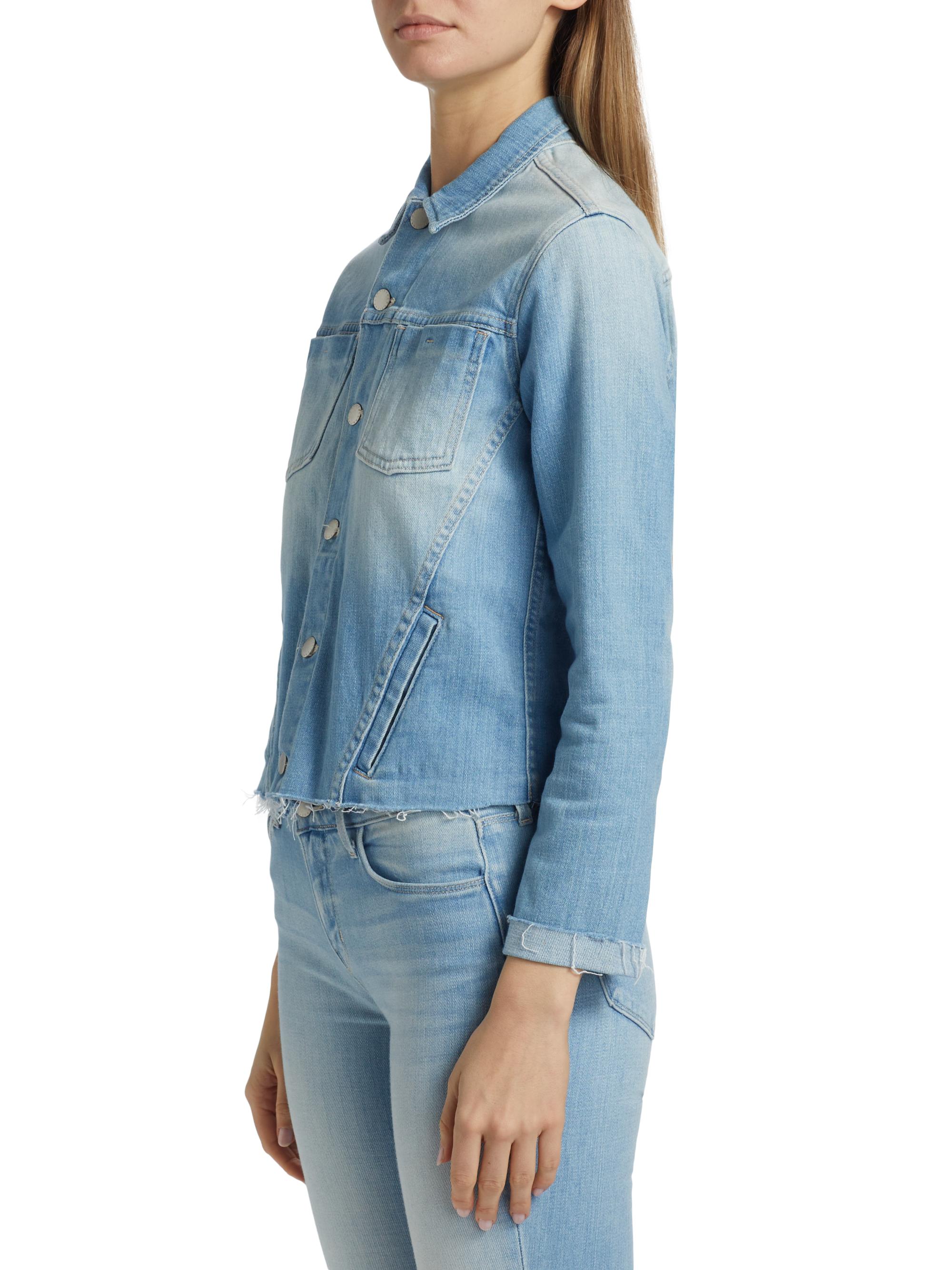 L'AGENCE Janelle Slim-Fit Raw-Edge Denim Jacket | Saks Fifth Avenue
