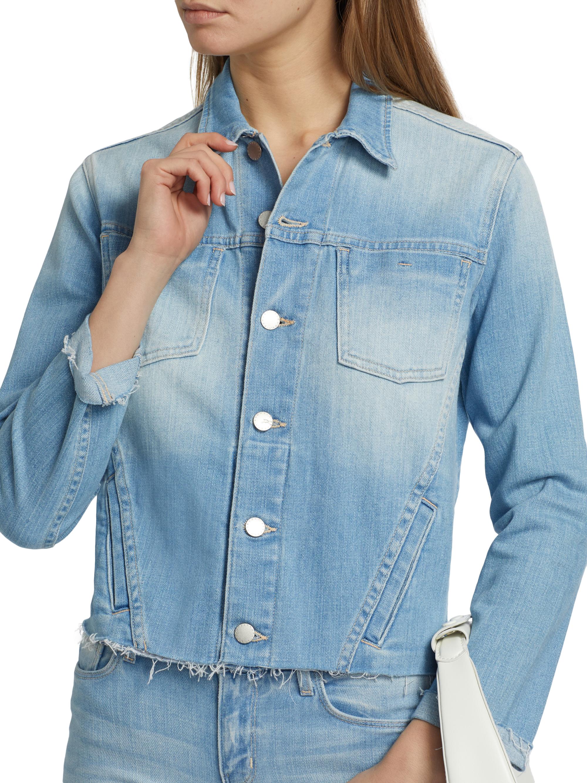 L'AGENCE Janelle Slim-Fit Raw-Edge Denim Jacket | Saks Fifth Avenue