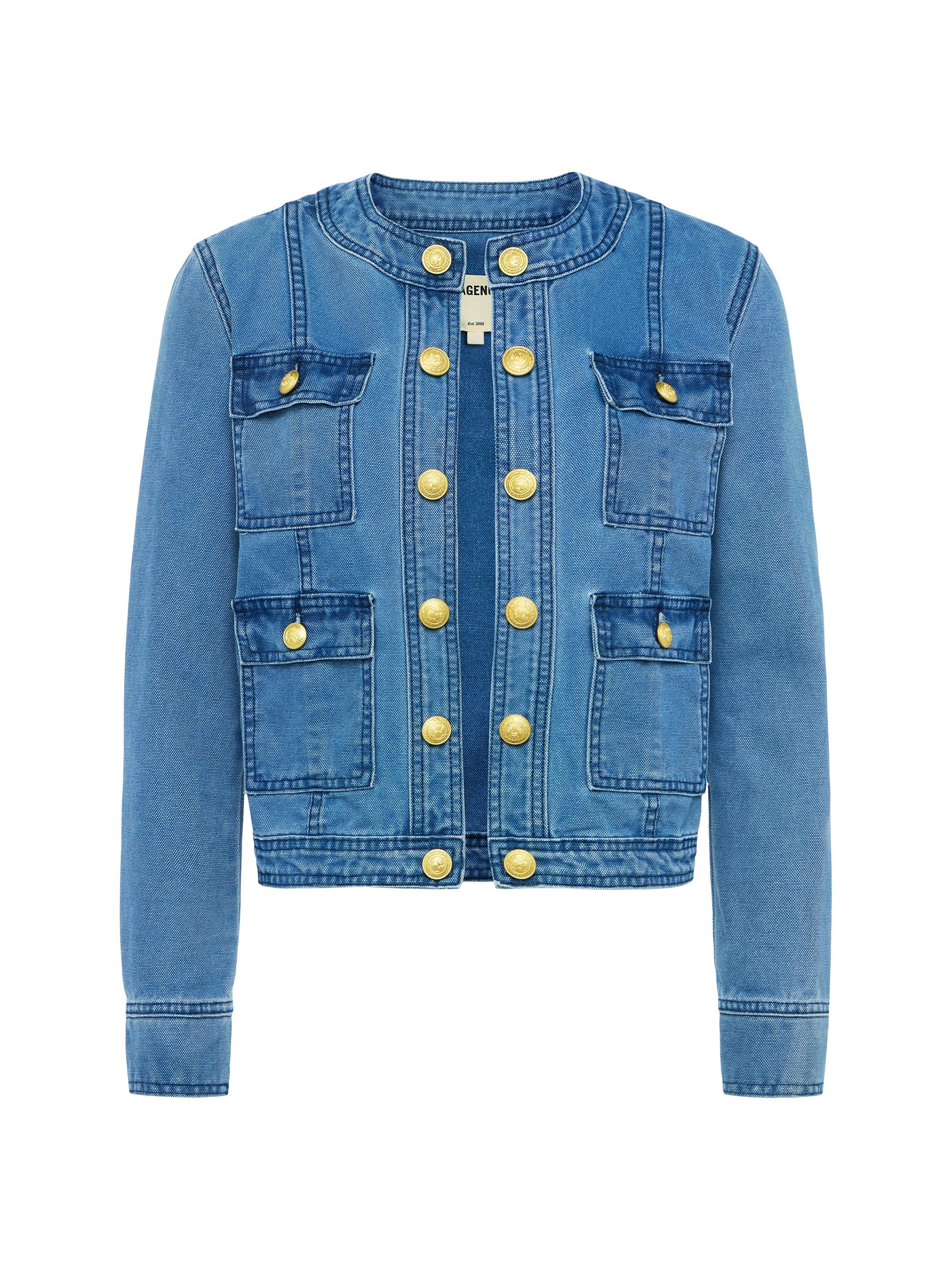 L'AGENCE Yari Collarless Denim Jacket | Saks Fifth Avenue