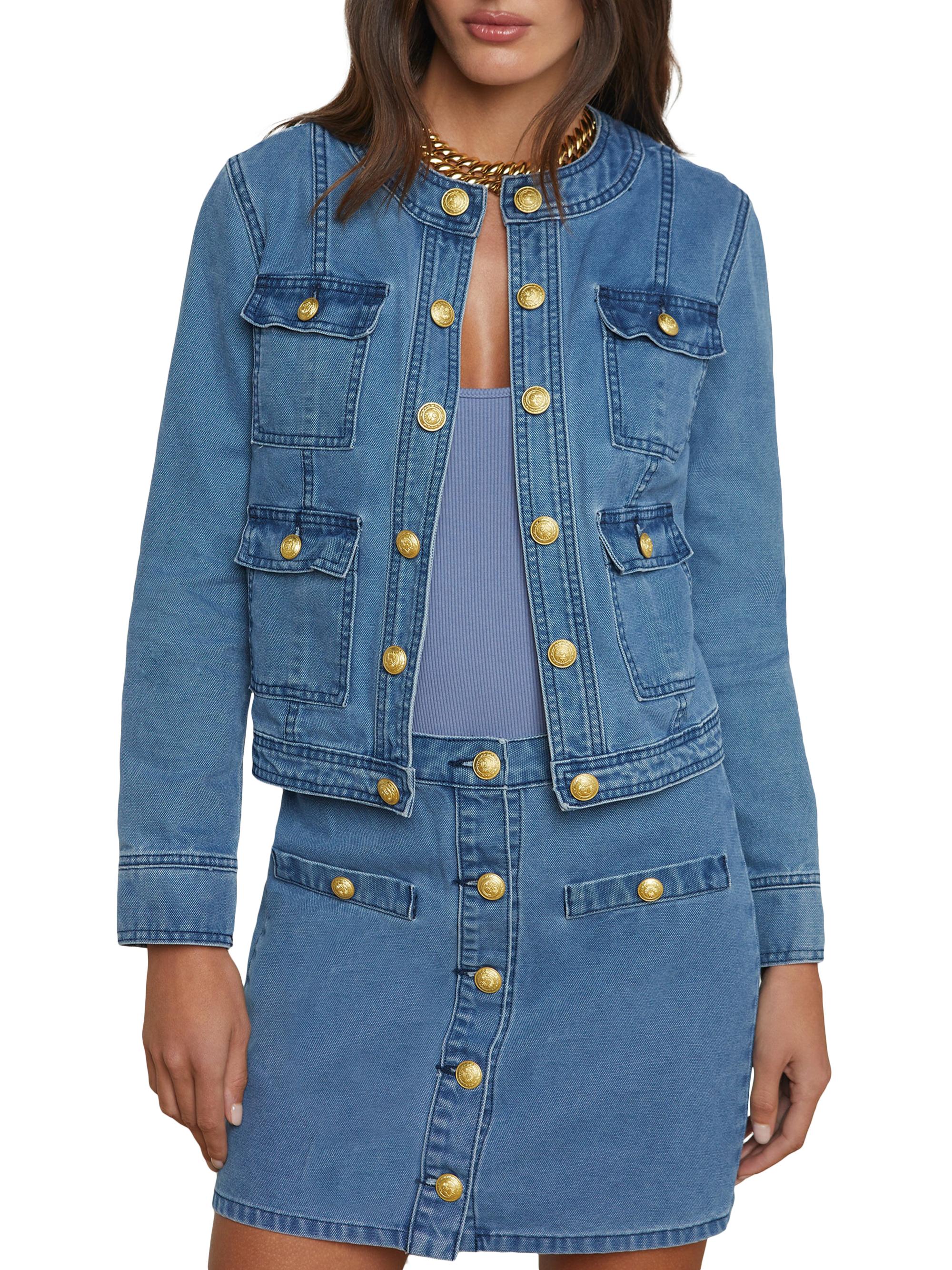 L'AGENCE Yari Collarless Denim Jacket | Saks Fifth Avenue