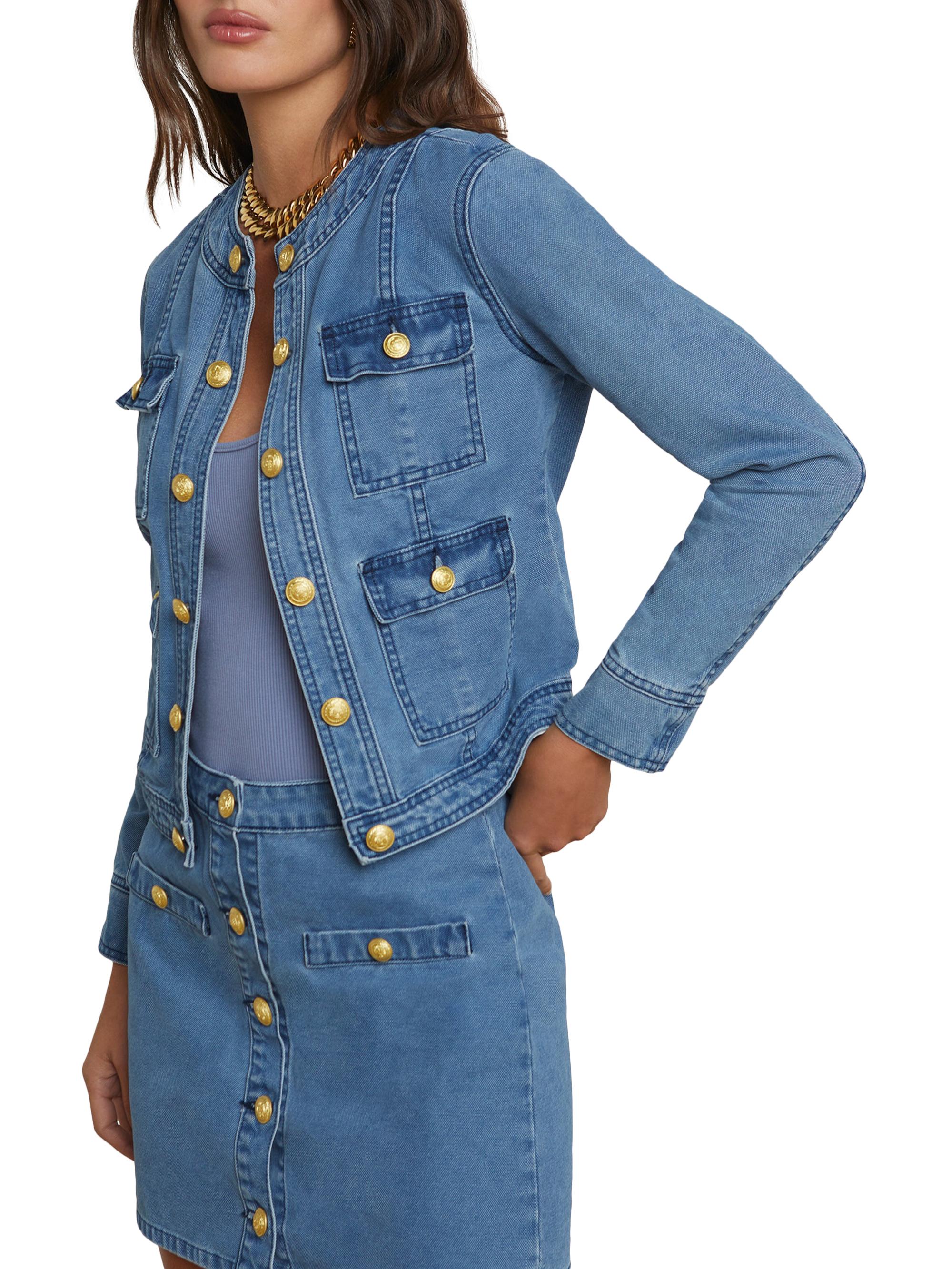 L'AGENCE Yari Collarless Denim Jacket | Saks Fifth Avenue