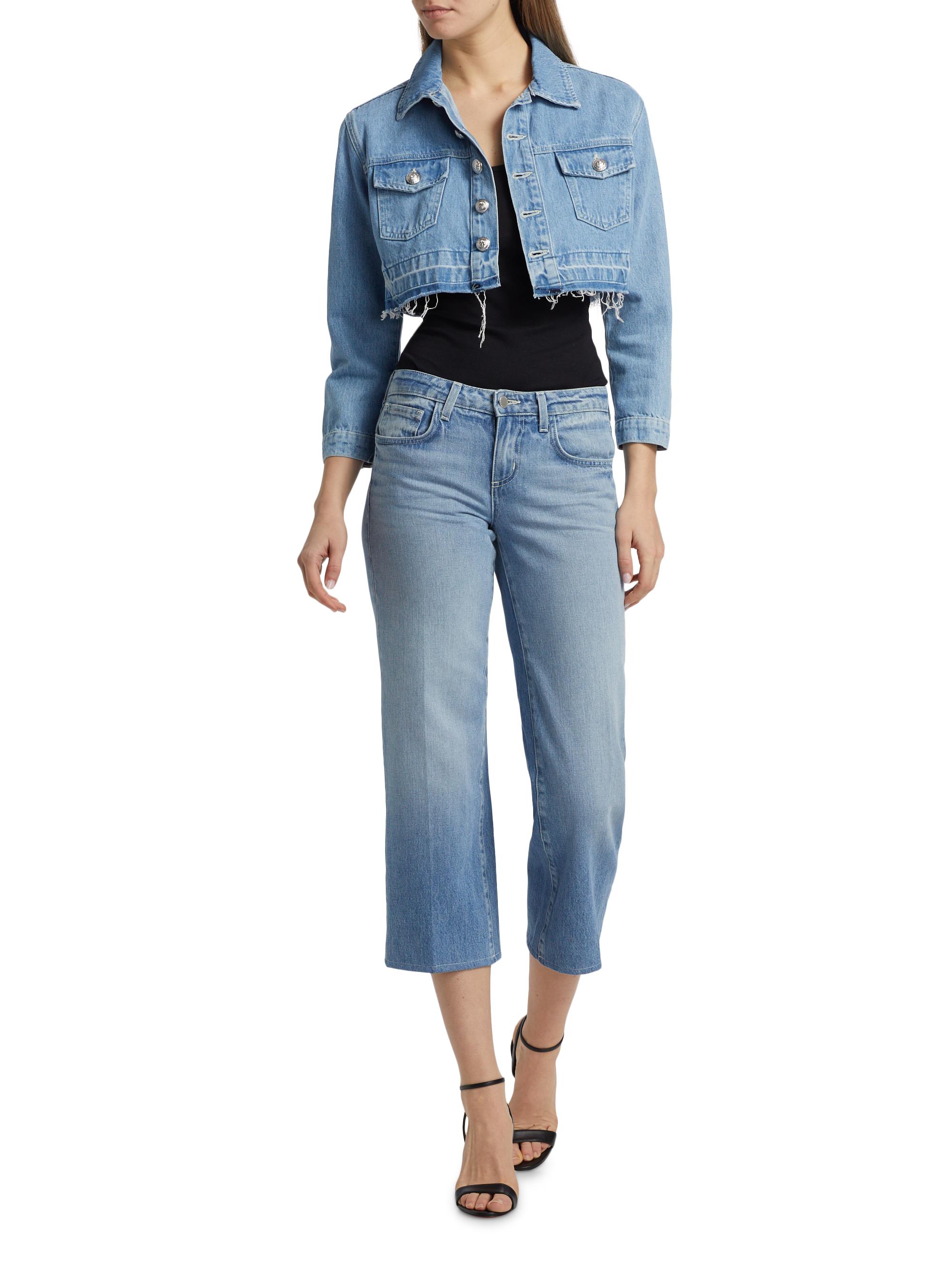 L'AGENCE Genevie Raw-Edge Denim Crop Jacket | Saks Fifth Avenue