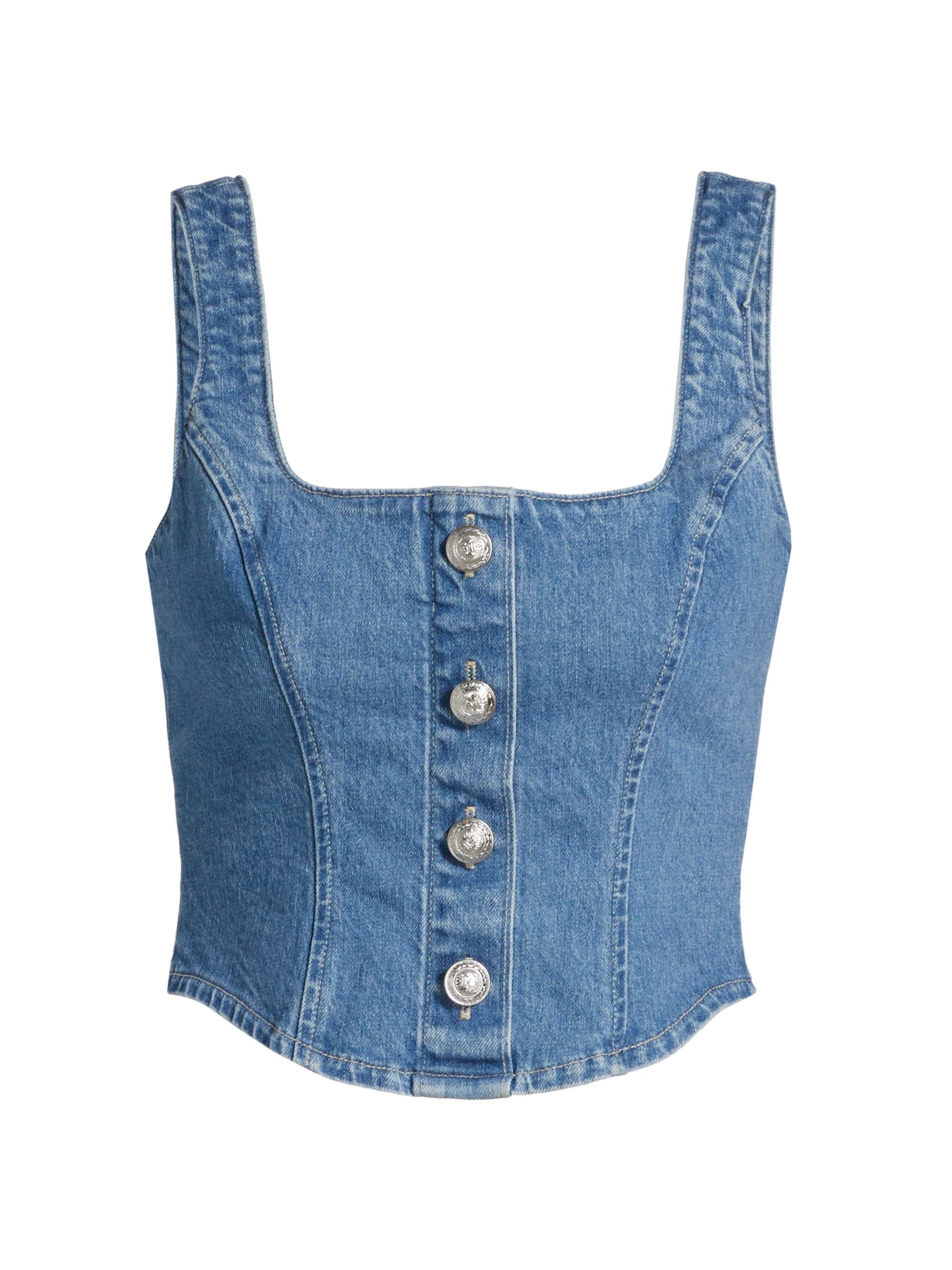 L'AGENCE Women's Saga Denim Button-Front Top - Tipton