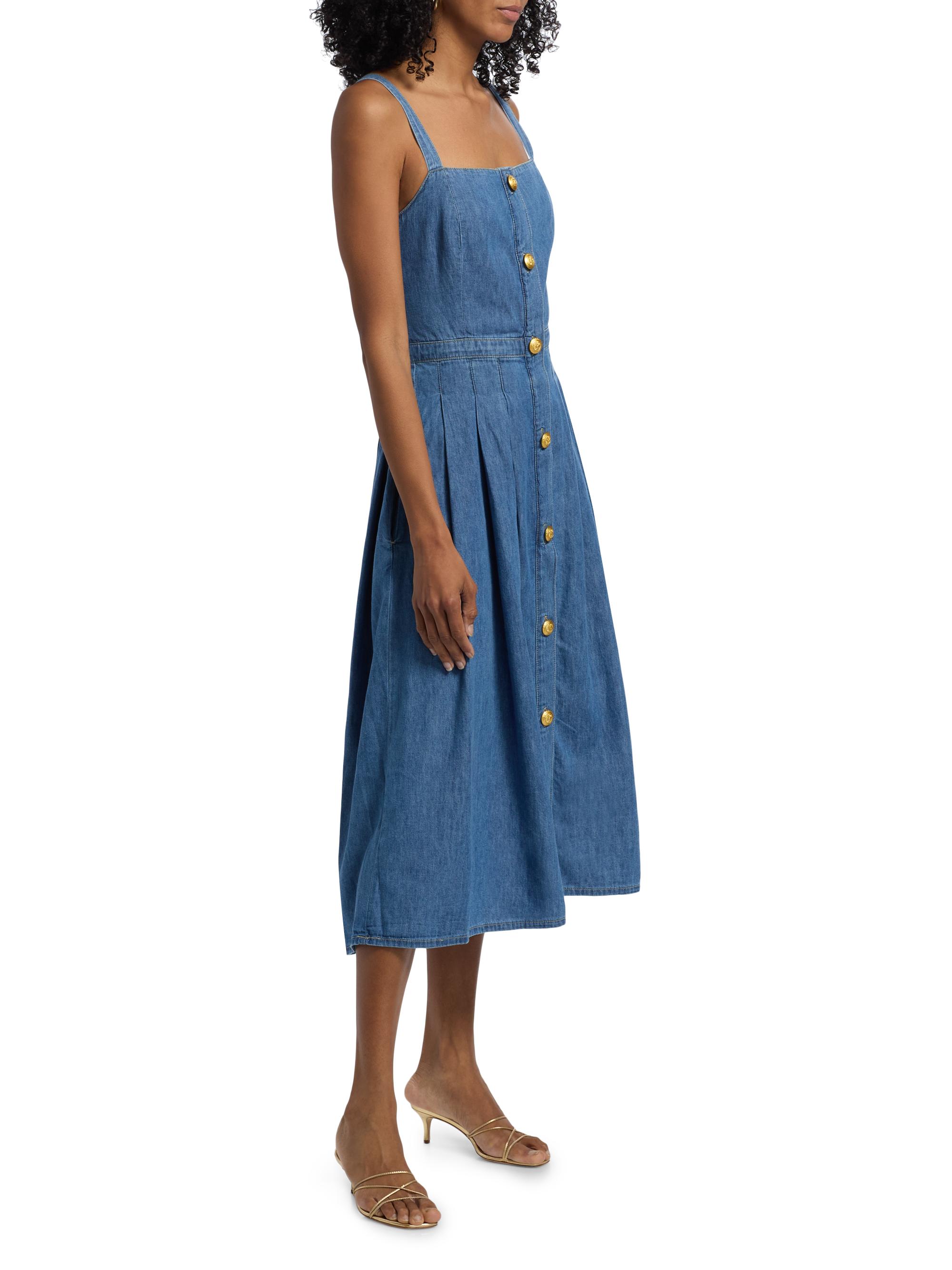 L'AGENCE Esmeralda Denim Pinafore Midi-Dress | Saks Fifth Avenue