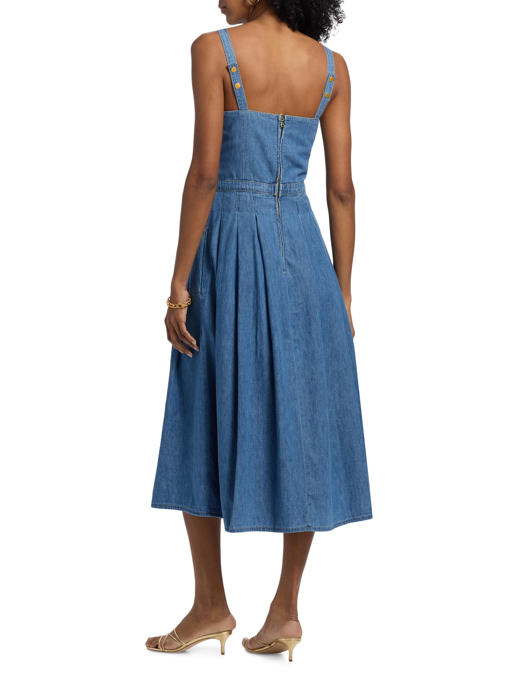 L'AGENCE Esmeralda Denim Pinafore Midi-Dress | Saks Fifth Avenue