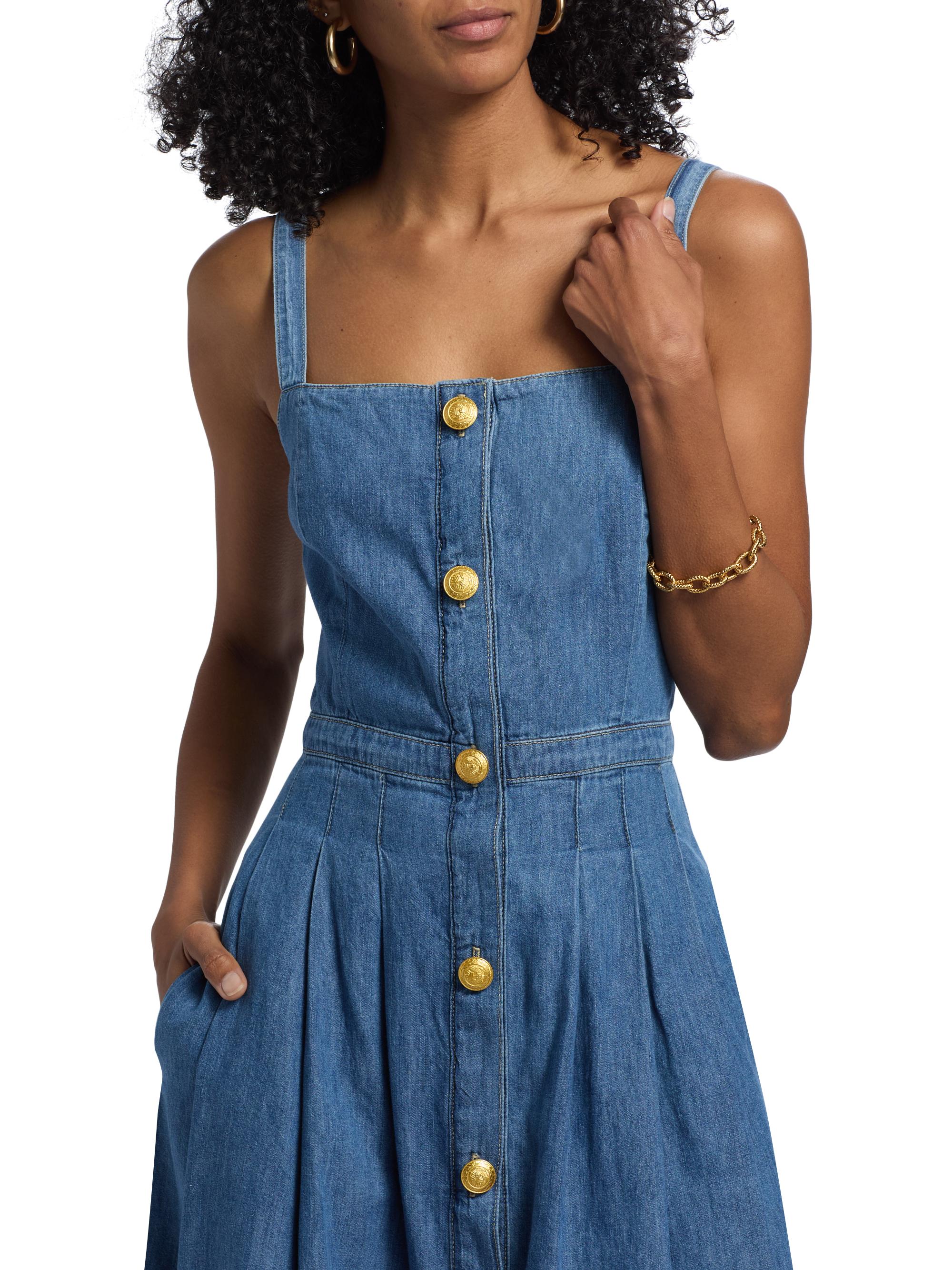 L'AGENCE Esmeralda Denim Pinafore Midi-Dress | Saks Fifth Avenue