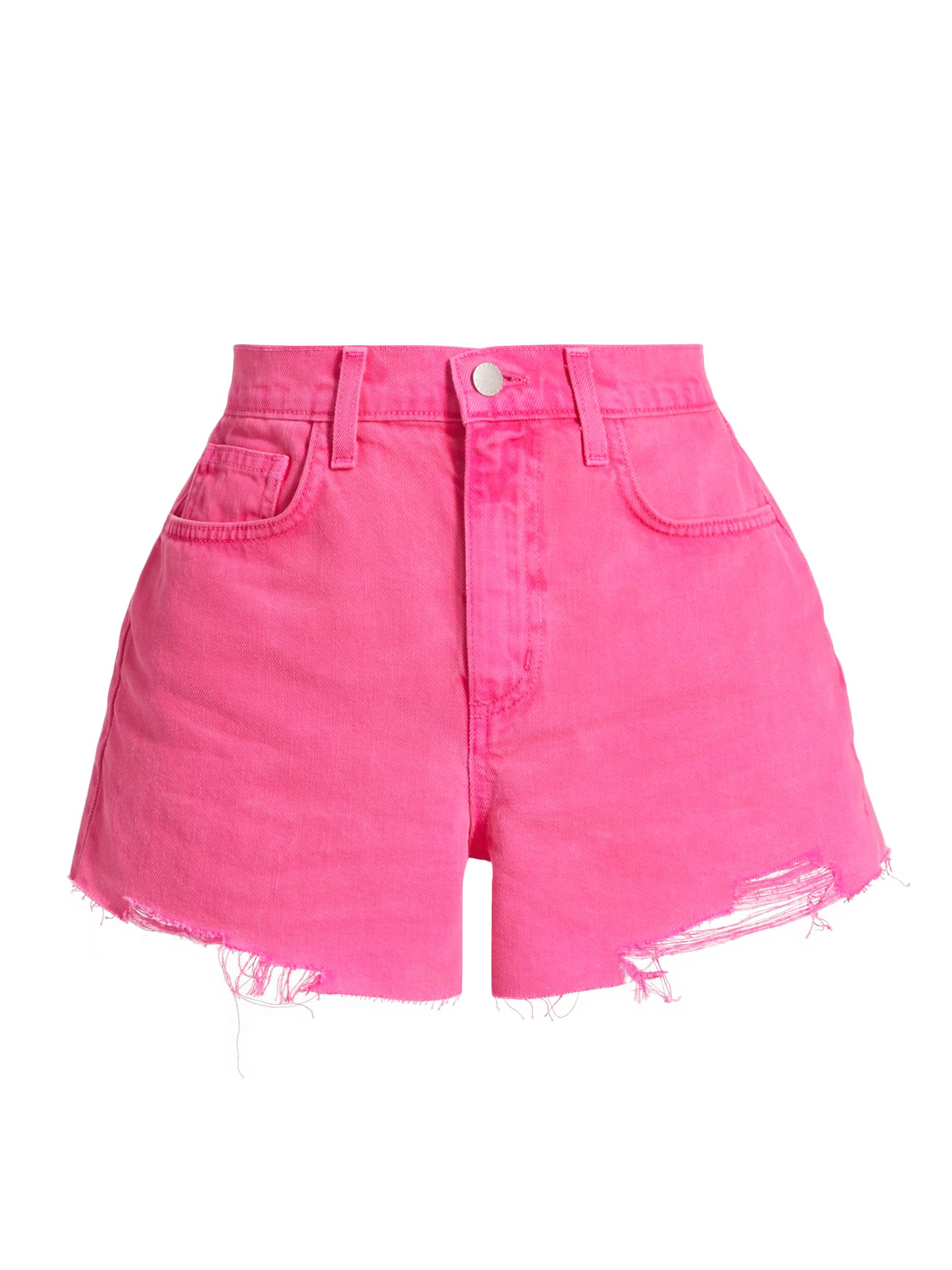L'AGENCE Women's Beck Distressed Denim High-Rise Shorts - Pink Glow Destruct