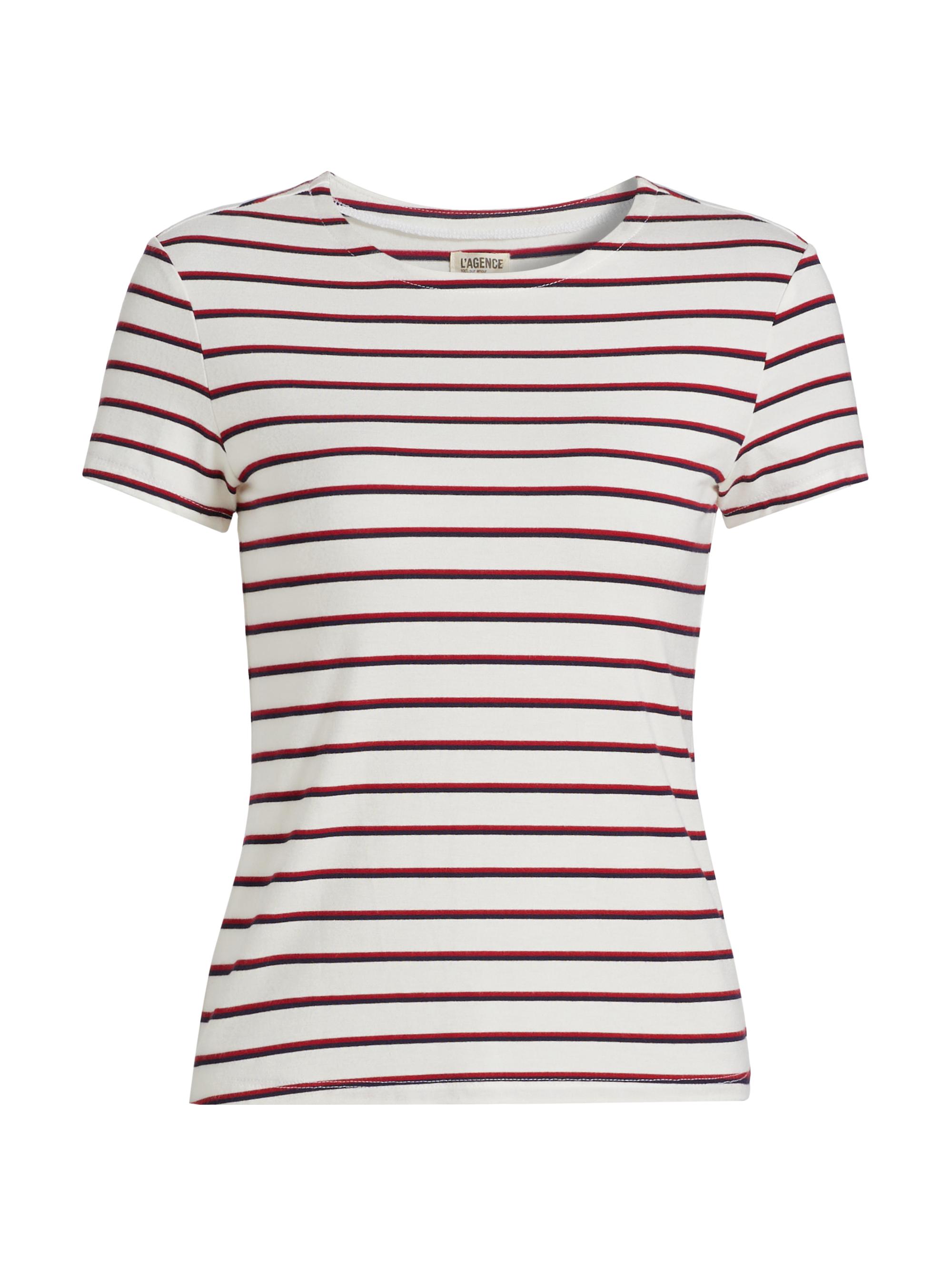 L'AGENCE Women's Ressi Striped Knit Crewneck T-Shirt - Red Navy White Stripe