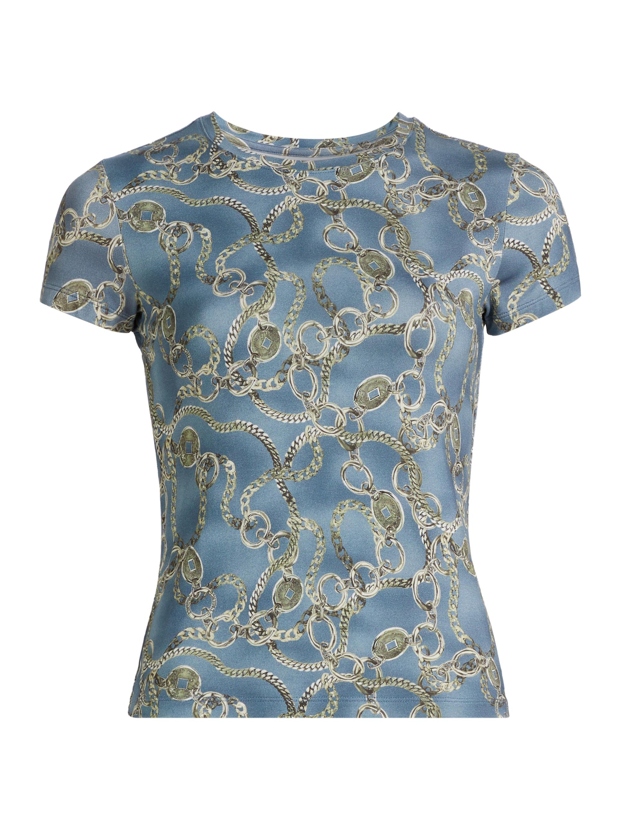 L'AGENCE Women's Ressi Chain-Link Print Crewneck T-Shirt - Slate Blue Silver
