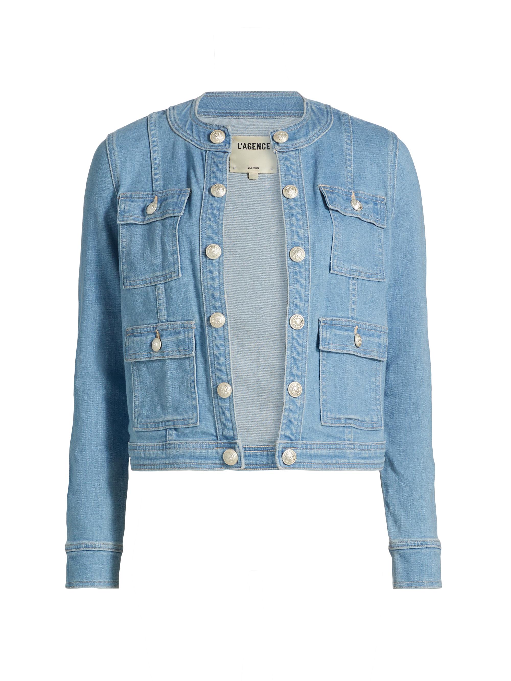 【関税込み】rag & bone ブルー Cora デニムジャケット rag & bone Featherweight Cora Round-Neck Denim Jacket | Saks
