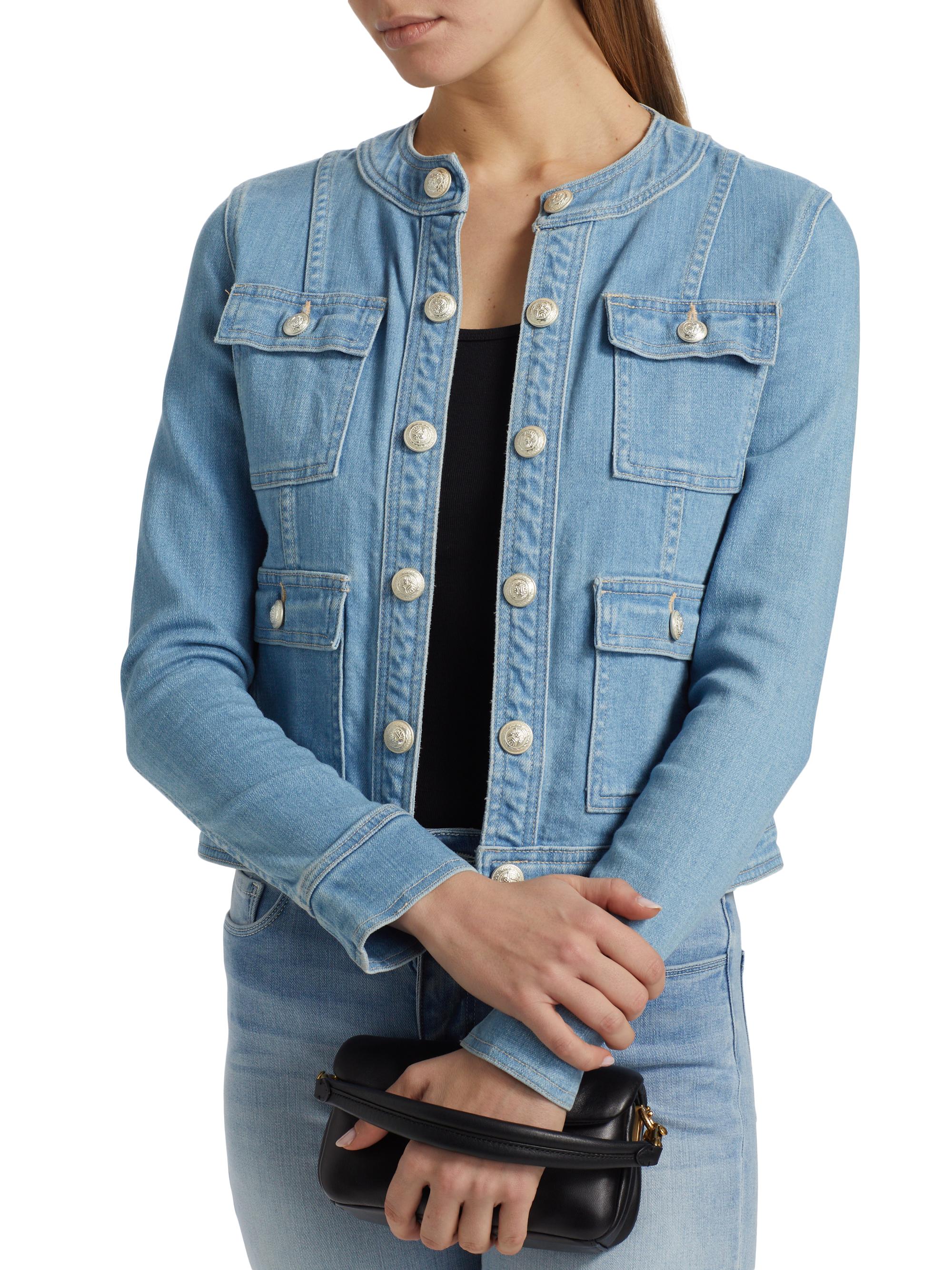 L'AGENCE Yari Stretch Denim Collarless Jacket | Saks Fifth Avenue