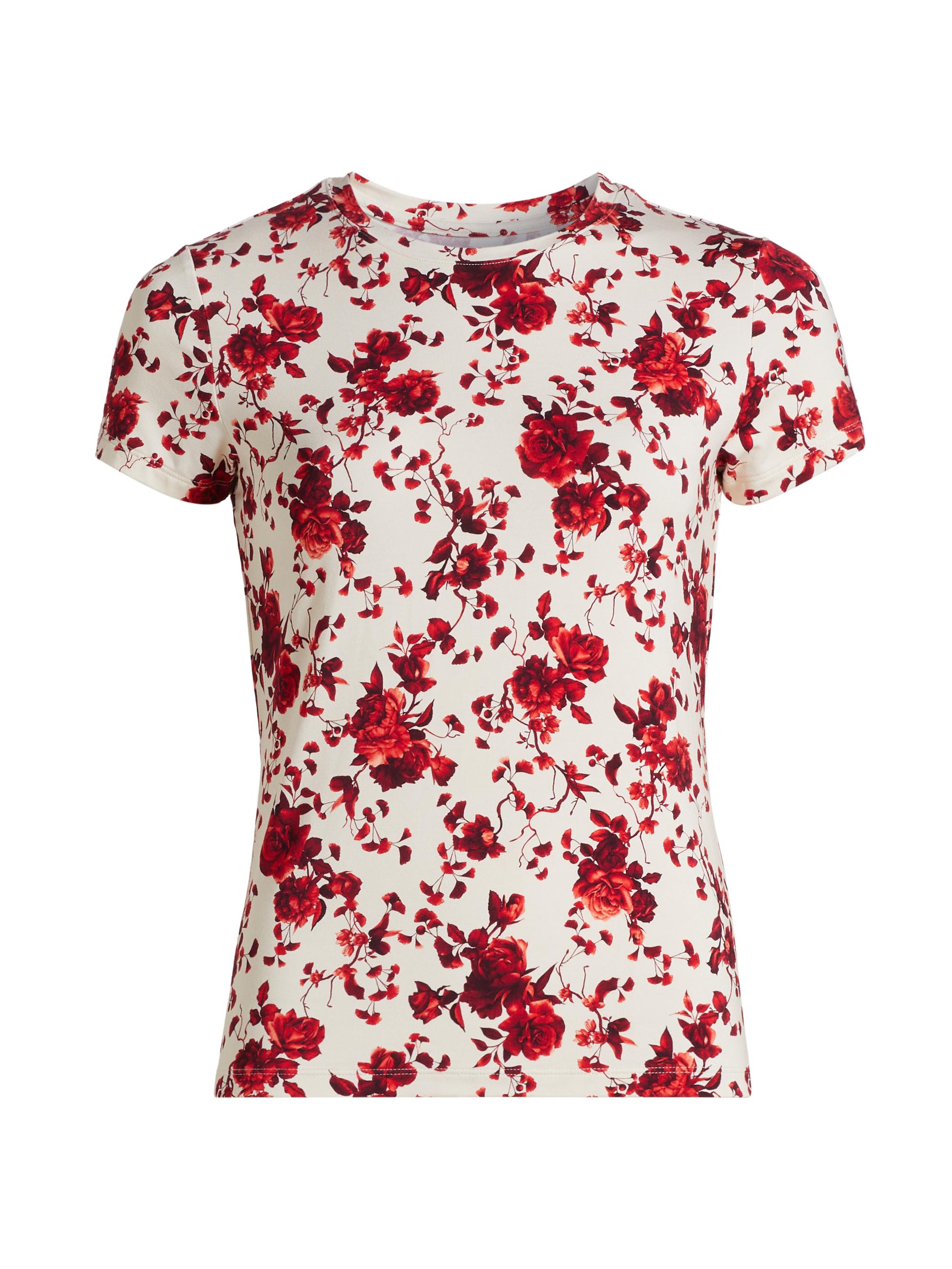 L'AGENCE Women's Ressi Rose Floral Knit T-Shirt -  Red Ikebana