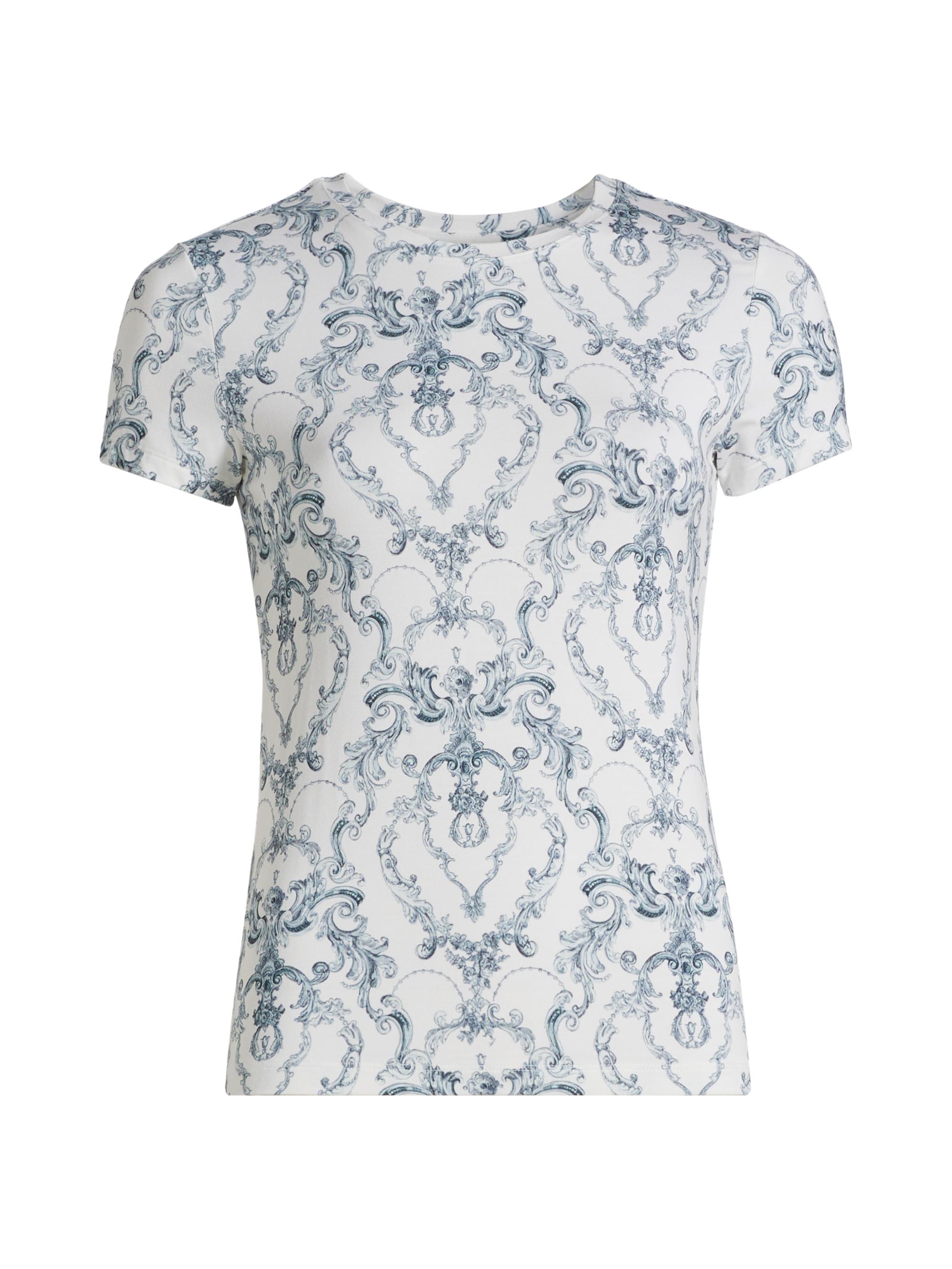 L'AGENCE Women's Ressi Filigree Toile Crewneck T-Shirt - Vintage White Blue